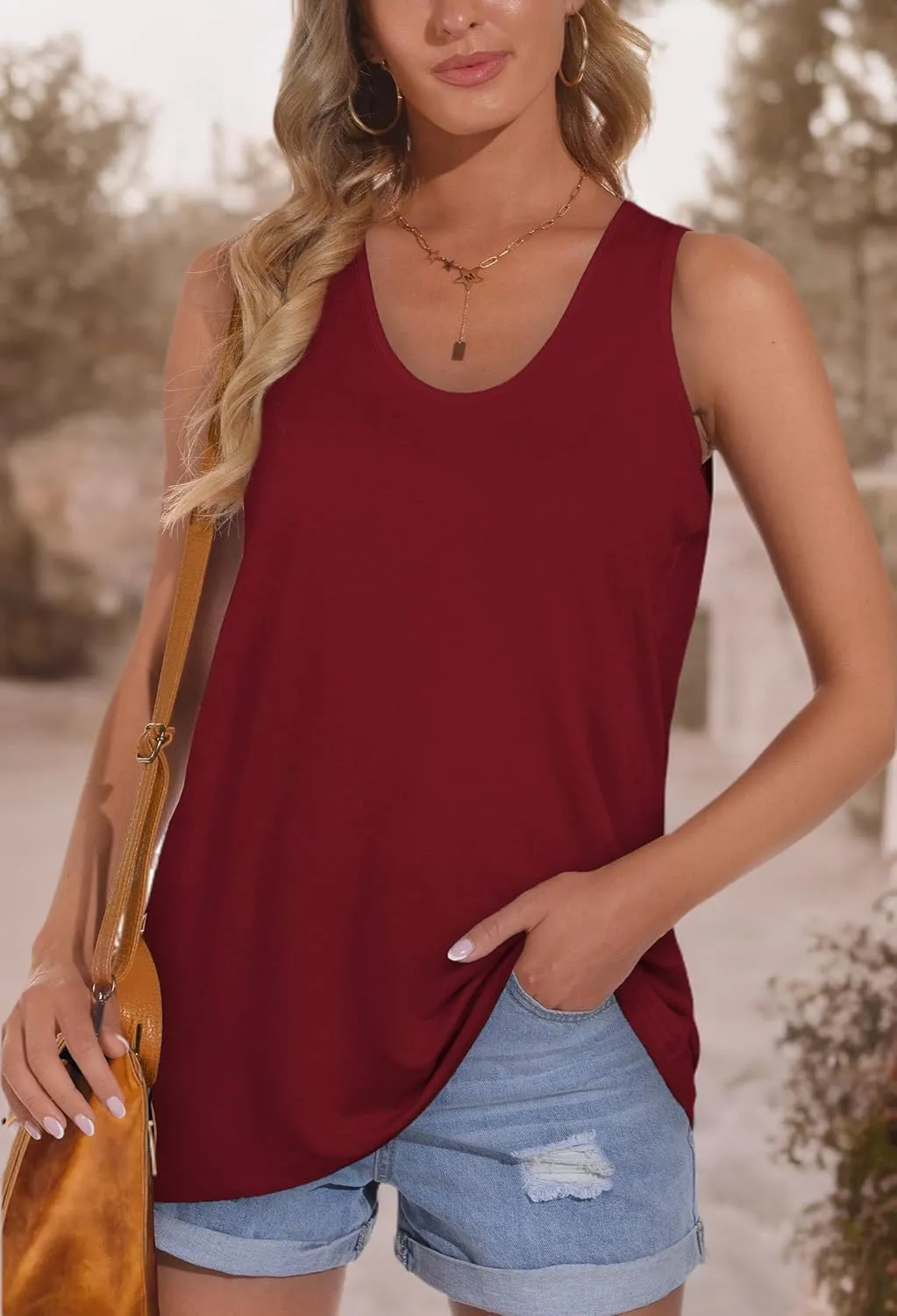 OFEEFAN Womens Tank Tops Sleeveless Scoop Neck Loose Fit Summer Clothes