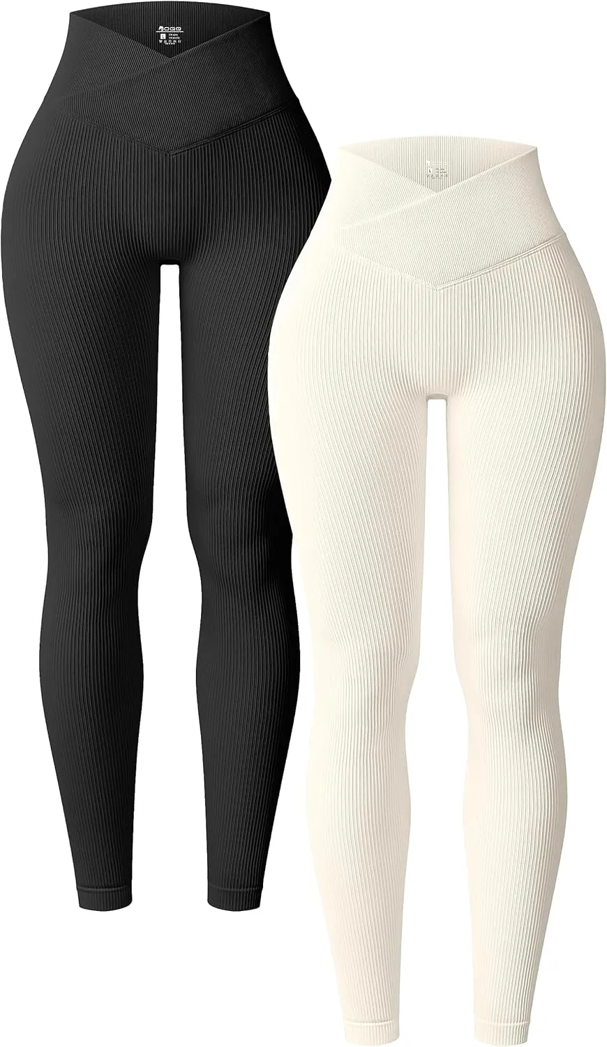 OQQ Women's 2 Piece Yoga Leggings Ribbed Seamless Workout High Waist Cross Over Athletic Exercise Leggings
