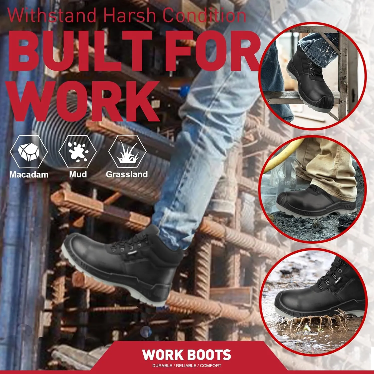 OUXX Men's Composite Toe Work Boots, ASTM F2413-18 Safety Shoes, Slip-Resistant Boot,Comfortable Work Shoes for Men (OX4501)