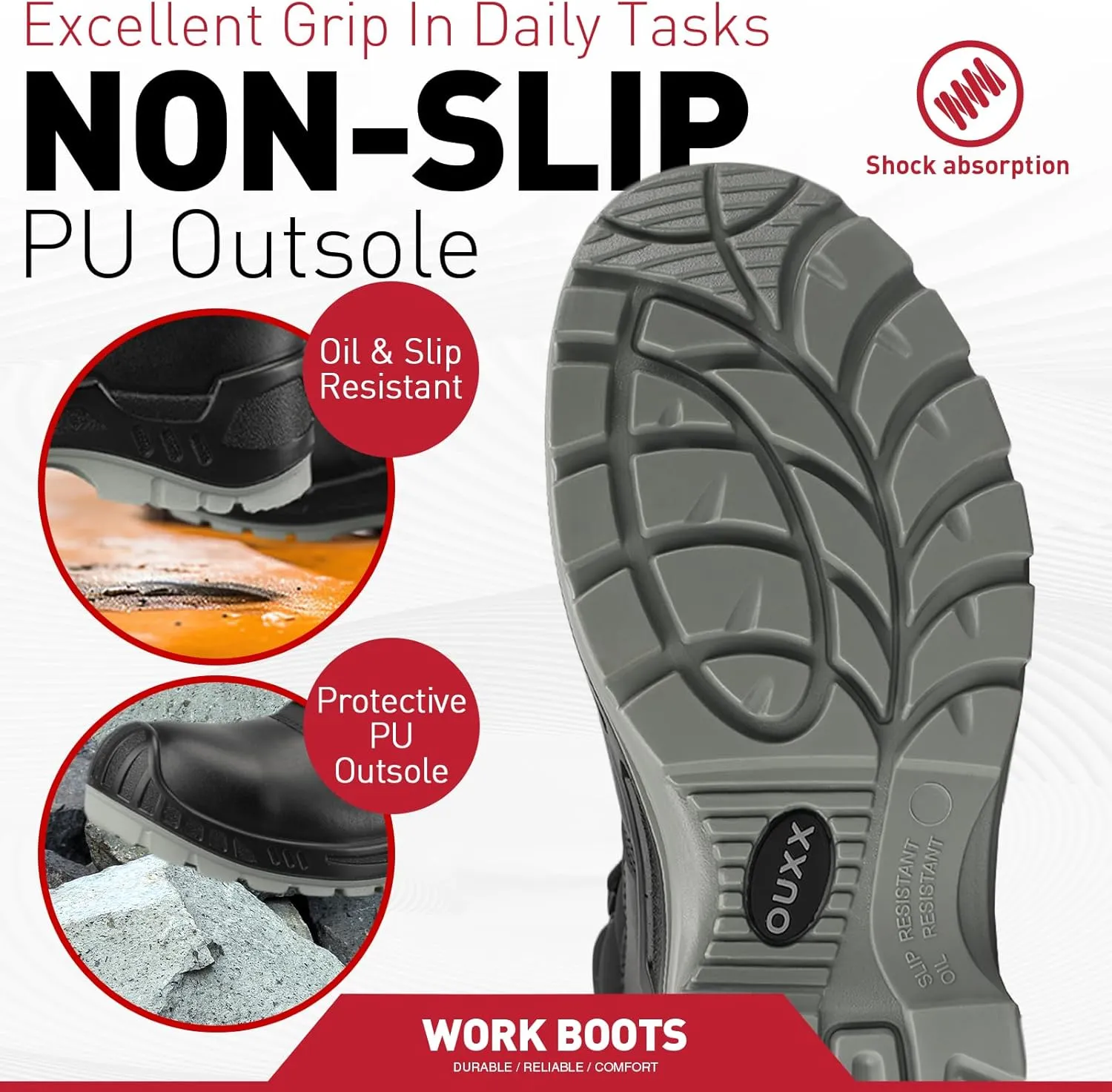 OUXX Men's Composite Toe Work Boots, ASTM F2413-18 Safety Shoes, Slip-Resistant Boot,Comfortable Work Shoes for Men (OX4501)