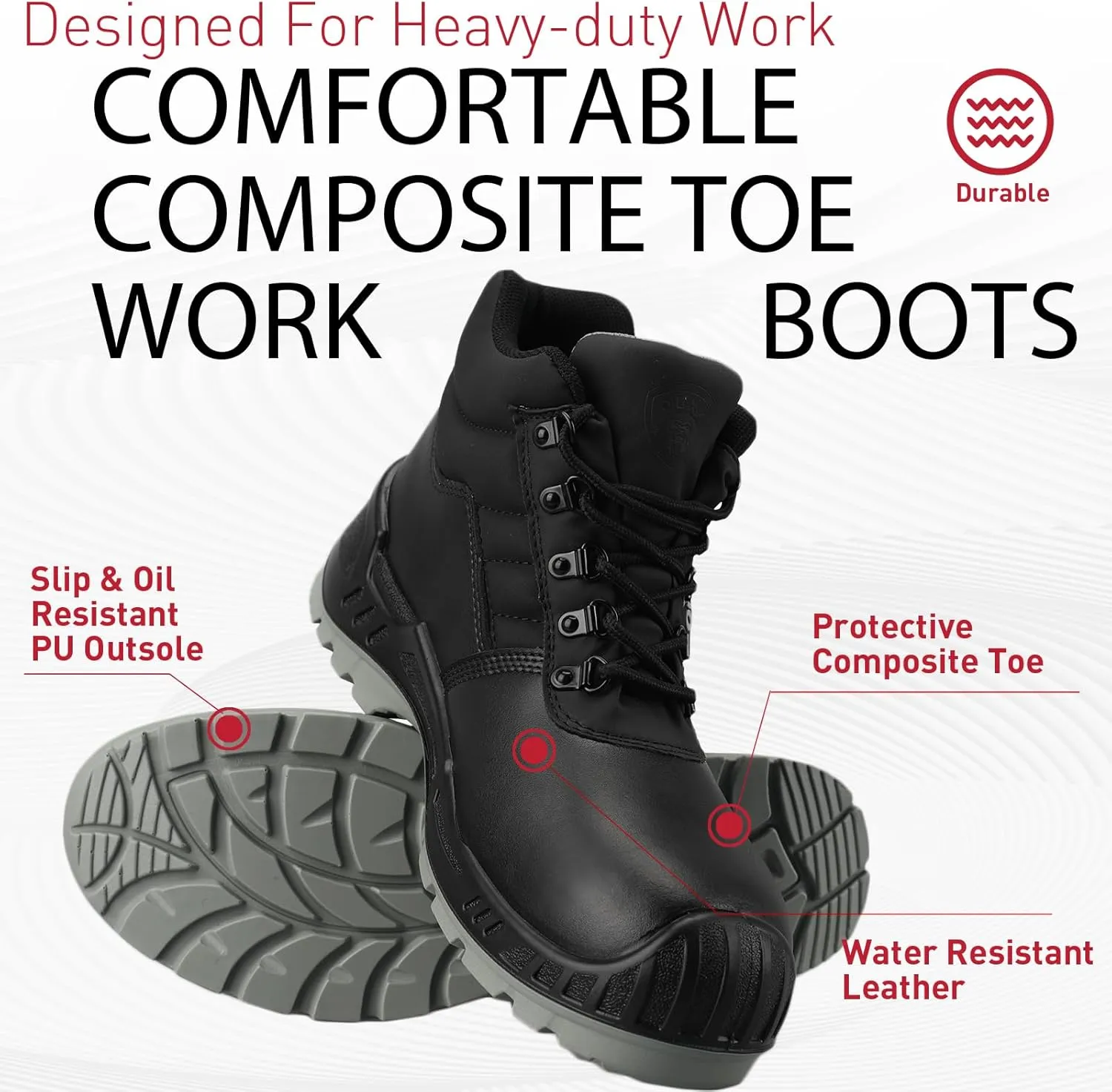 OUXX Men's Composite Toe Work Boots, ASTM F2413-18 Safety Shoes, Slip-Resistant Boot,Comfortable Work Shoes for Men (OX4501)