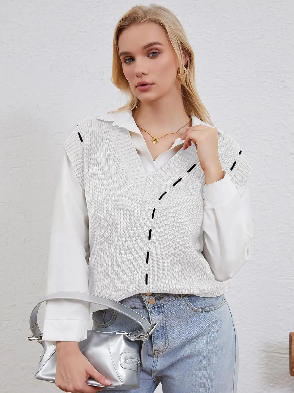 Oversized Sweater Vest Sleeveless Sweater Tops for Women Knit Vest