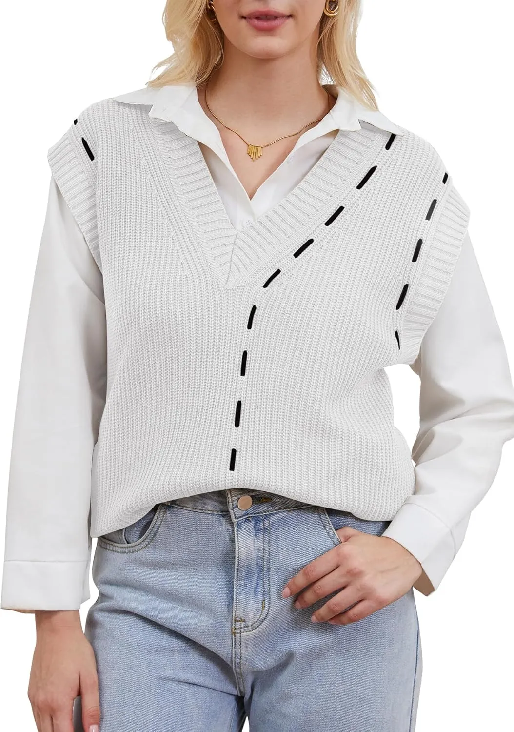 Oversized Sweater Vest Sleeveless Sweater Tops for Women Knit Vest