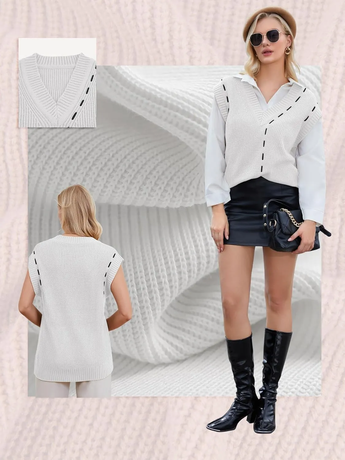 Oversized Sweater Vest Sleeveless Sweater Tops for Women Knit Vest