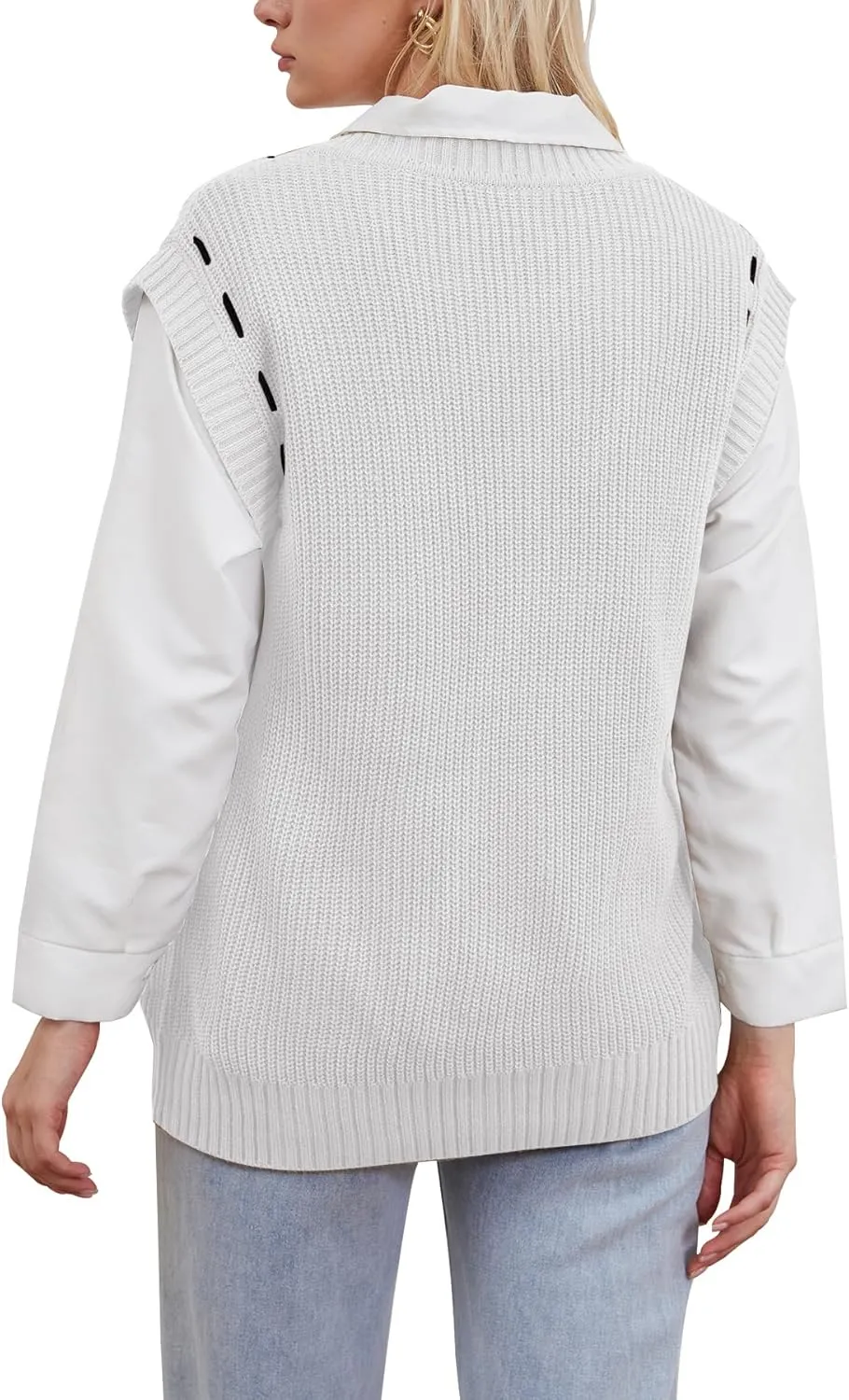 Oversized Sweater Vest Sleeveless Sweater Tops for Women Knit Vest