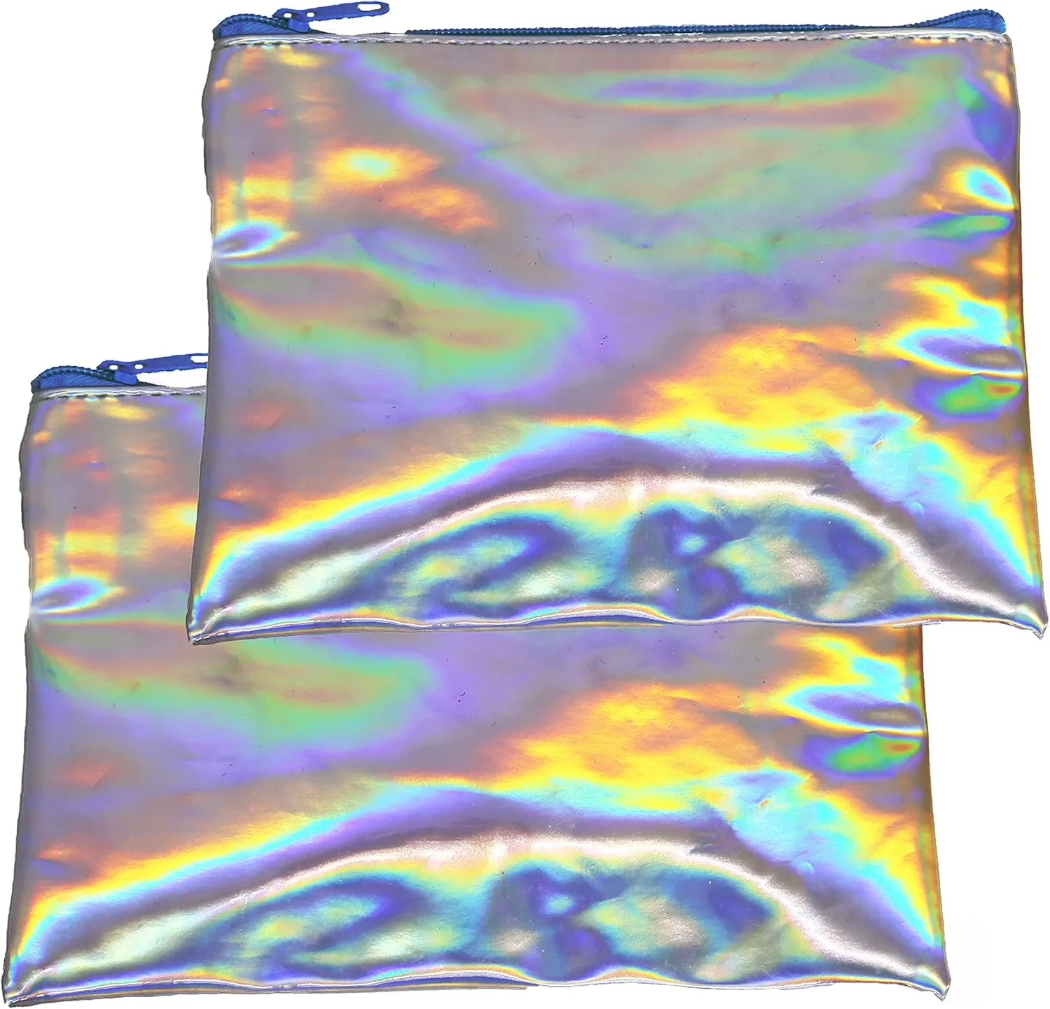 Palmhomee Holographic Laser Shiny Non-transparent PVC Makeup Handbag Organizer Pouch for Travel Toiletry Portable Waterproof Cosmetic Bag (Pack of 2)