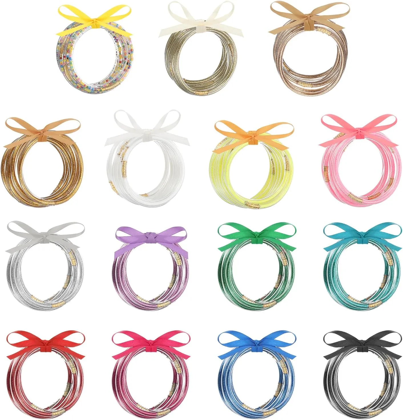 PATIKIL Glitter Bangles Bracelets, 9Pcs Shine Silicone Bracelets Glitter Filled Bracelet Sparkling Bangle for Decoration, Silver
