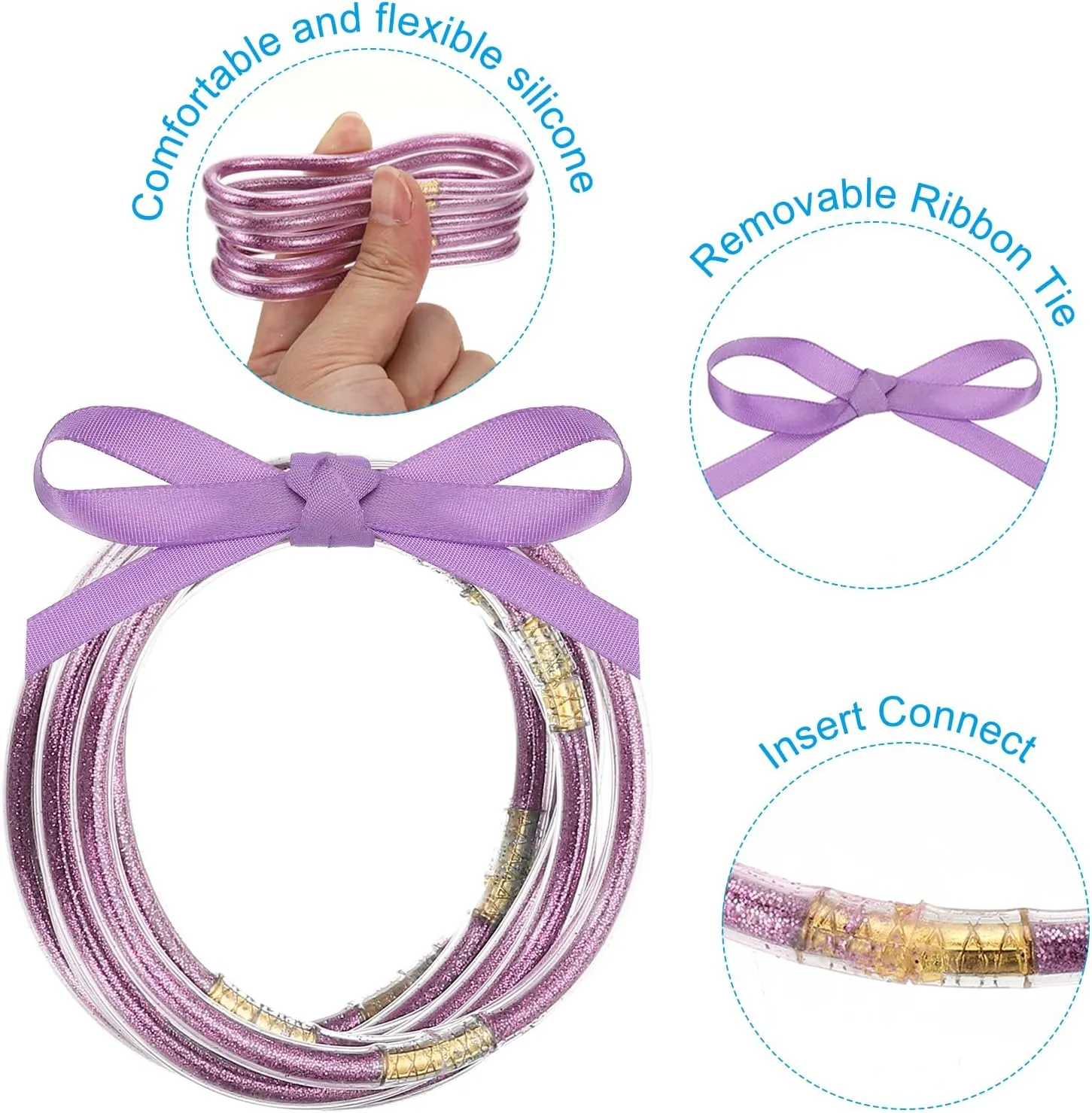 PATIKIL Glitter Bangles Bracelets, 9Pcs Shine Silicone Bracelets Glitter Filled Bracelet Sparkling Bangle for Decoration, Silver