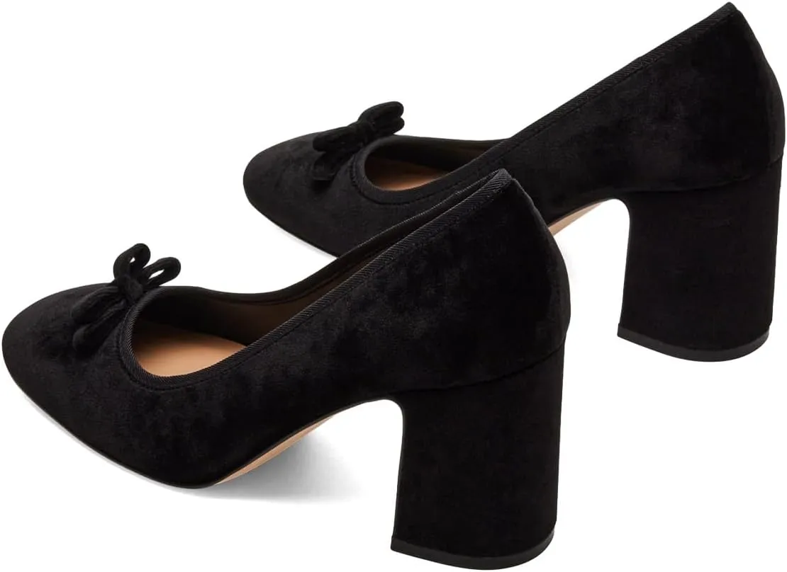 Pazzion Women Chic Round Closed Toe Pumps Velvet Double Bows Chunky High Heel Slip On Ladies Shoes for Daily Leisure Outdoor Size 4-16 US