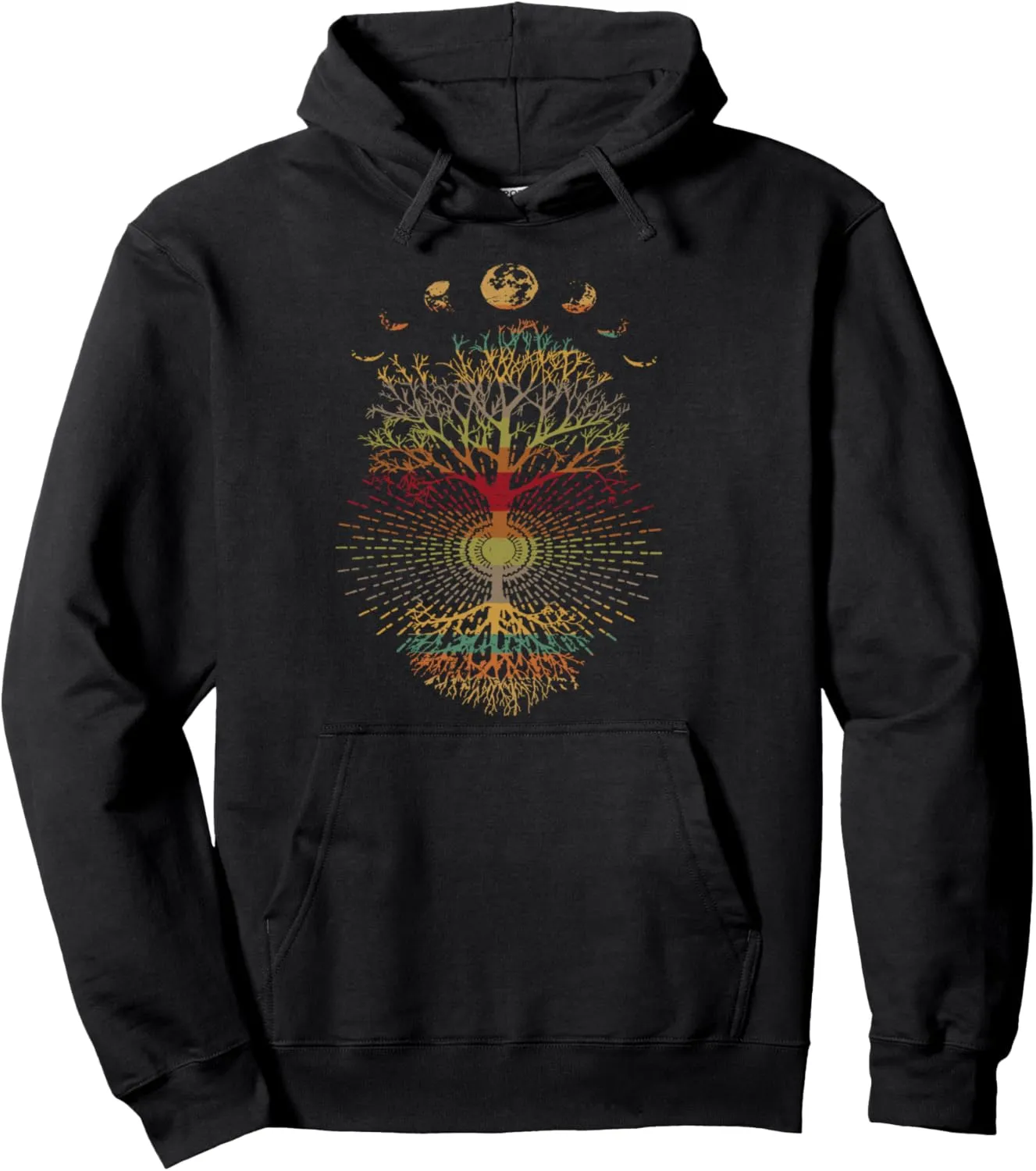 Phases of the Moon Retro 60's 70's Vibe Tree of Life Gift Pullover Hoodie