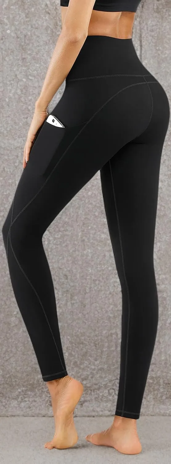 PHISOCKAT 2 Pack High Waist Yoga Pants with Pockets, Tummy Control Leggings, Workout 4 Way Stretch Yoga Leggings