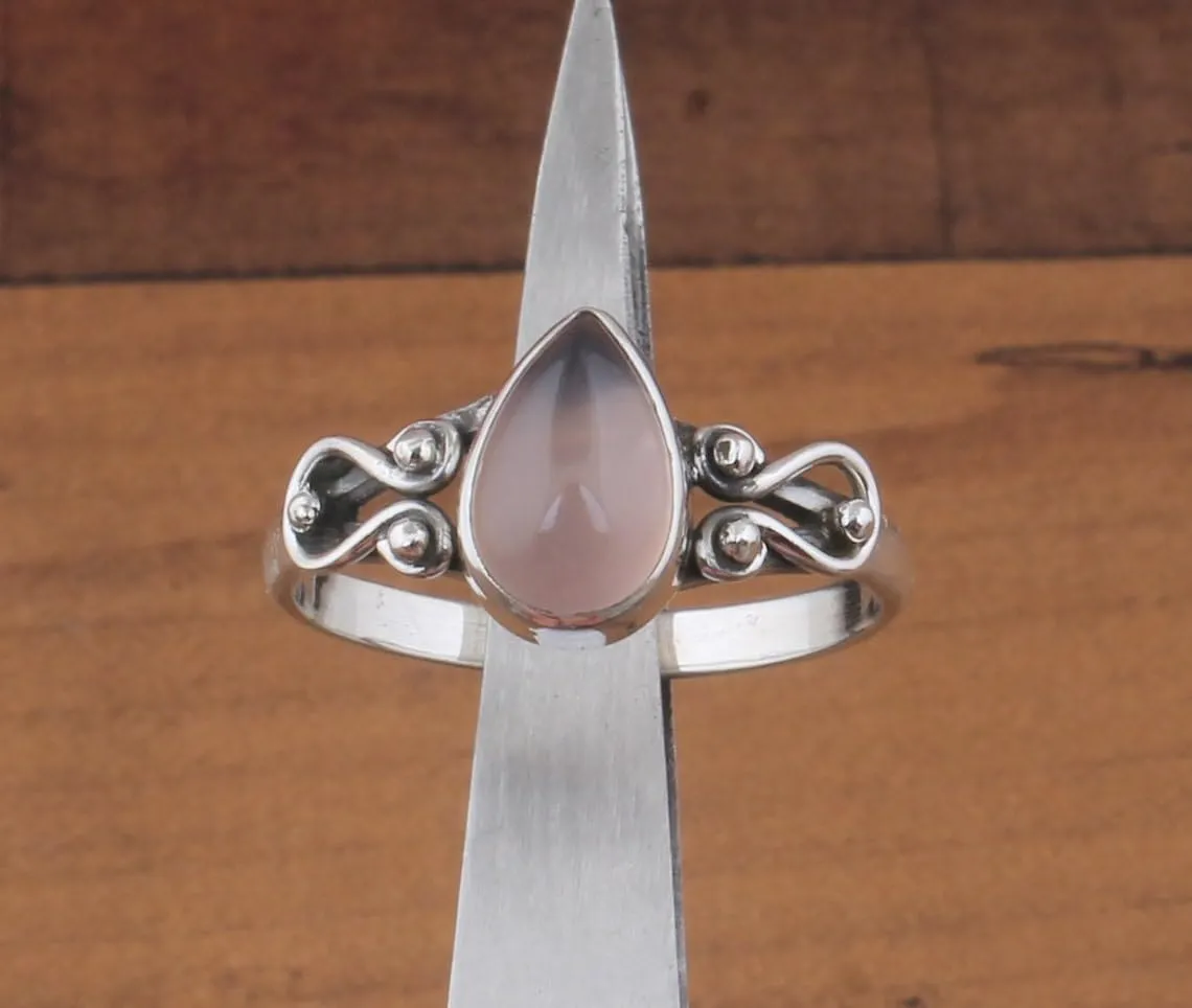 Pink Chalcedony Ring, Minimalist Ring, 925 Silver Ring, Dainty Ring, Midi Ring, Pink Chalcedony Gemstone Silver Women Ring, Pink Stone Ring