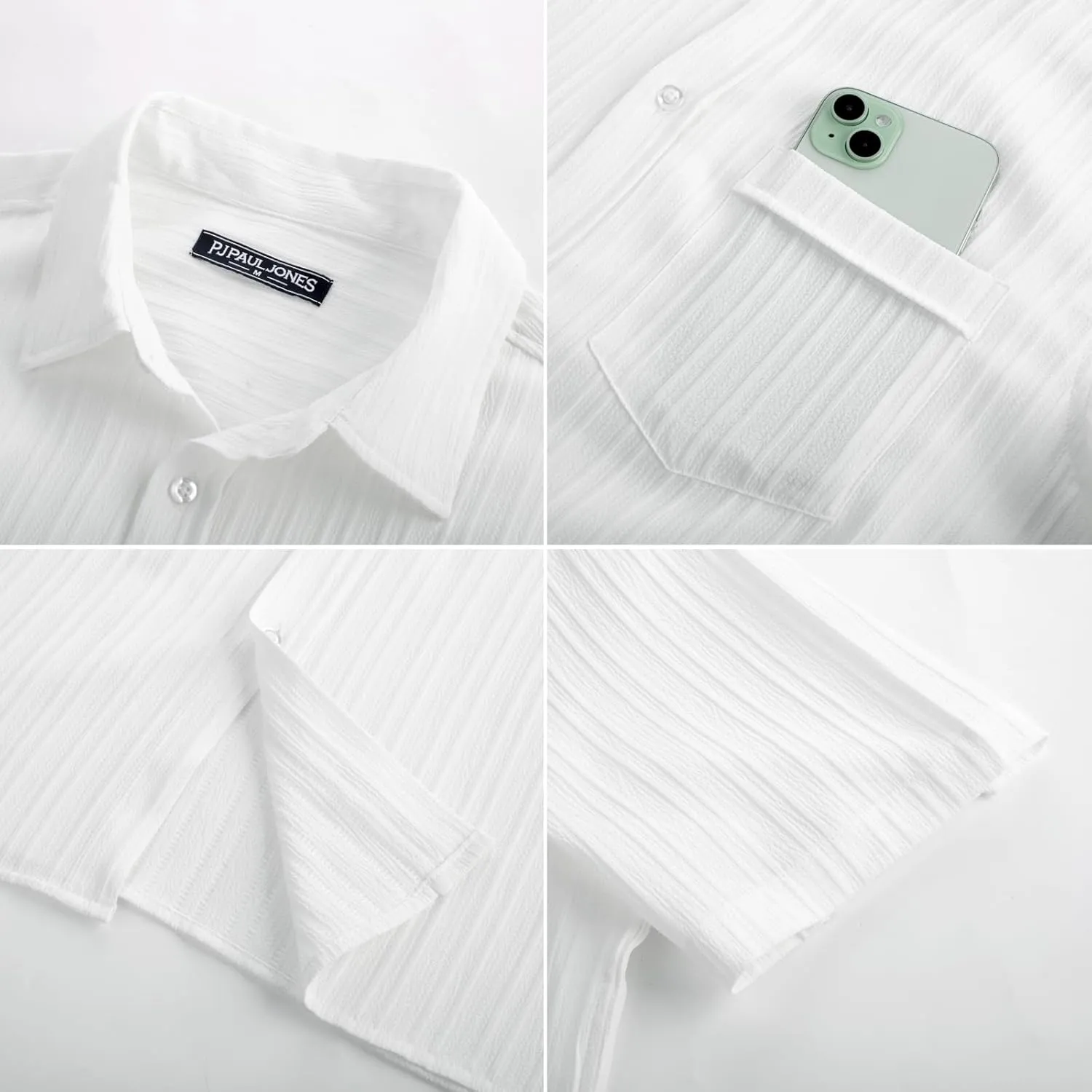 PJ PAUL JONES Mens Casual Button Down Shirt Textured Short Sleeve Summer Shirt wih Pocket