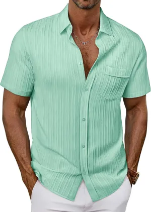 PJ PAUL JONES Mens Casual Button Down Shirt Textured Short Sleeve Summer Shirt wih Pocket