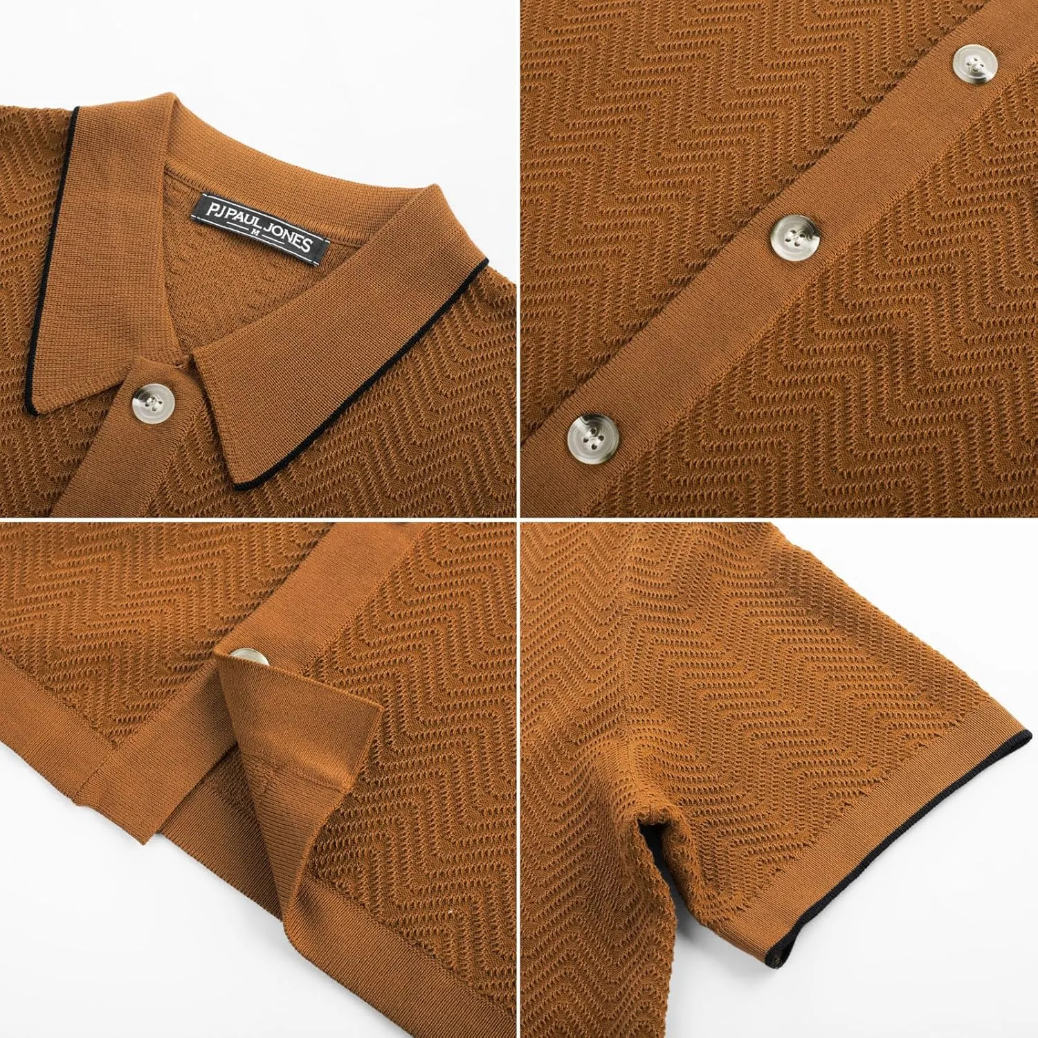PJ PAUL JONES Men's Knit Polo Shirt Short Sleeve Button Down Shirt Vintage Summer Beach Shirts