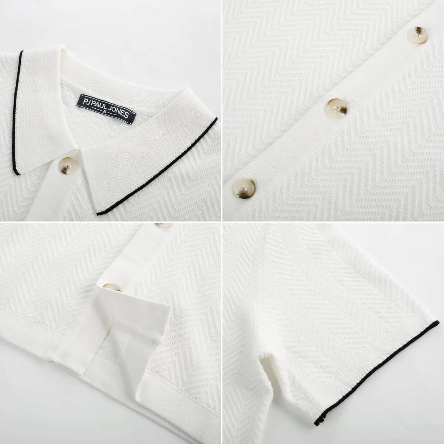 PJ PAUL JONES Men's Knit Polo Shirt Short Sleeve Button Down Shirt Vintage Summer Beach Shirts