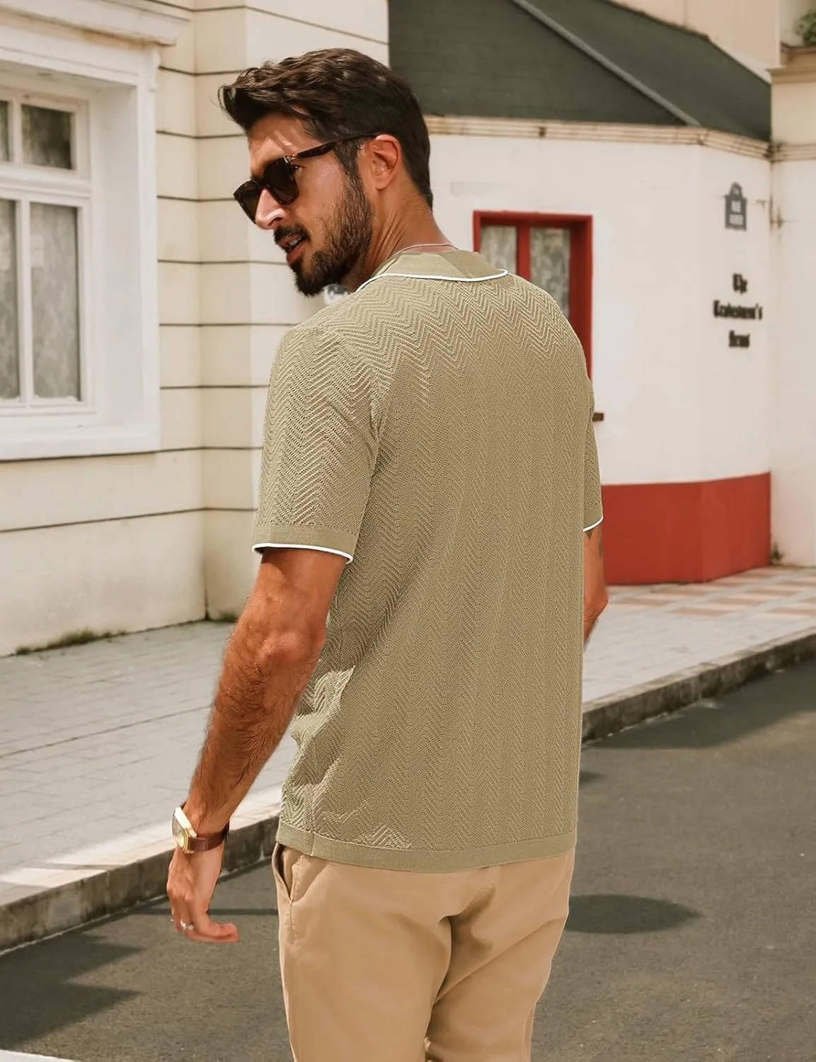PJ PAUL JONES Men's Knit Polo Shirt Short Sleeve Button Down Shirt Vintage Summer Beach Shirts