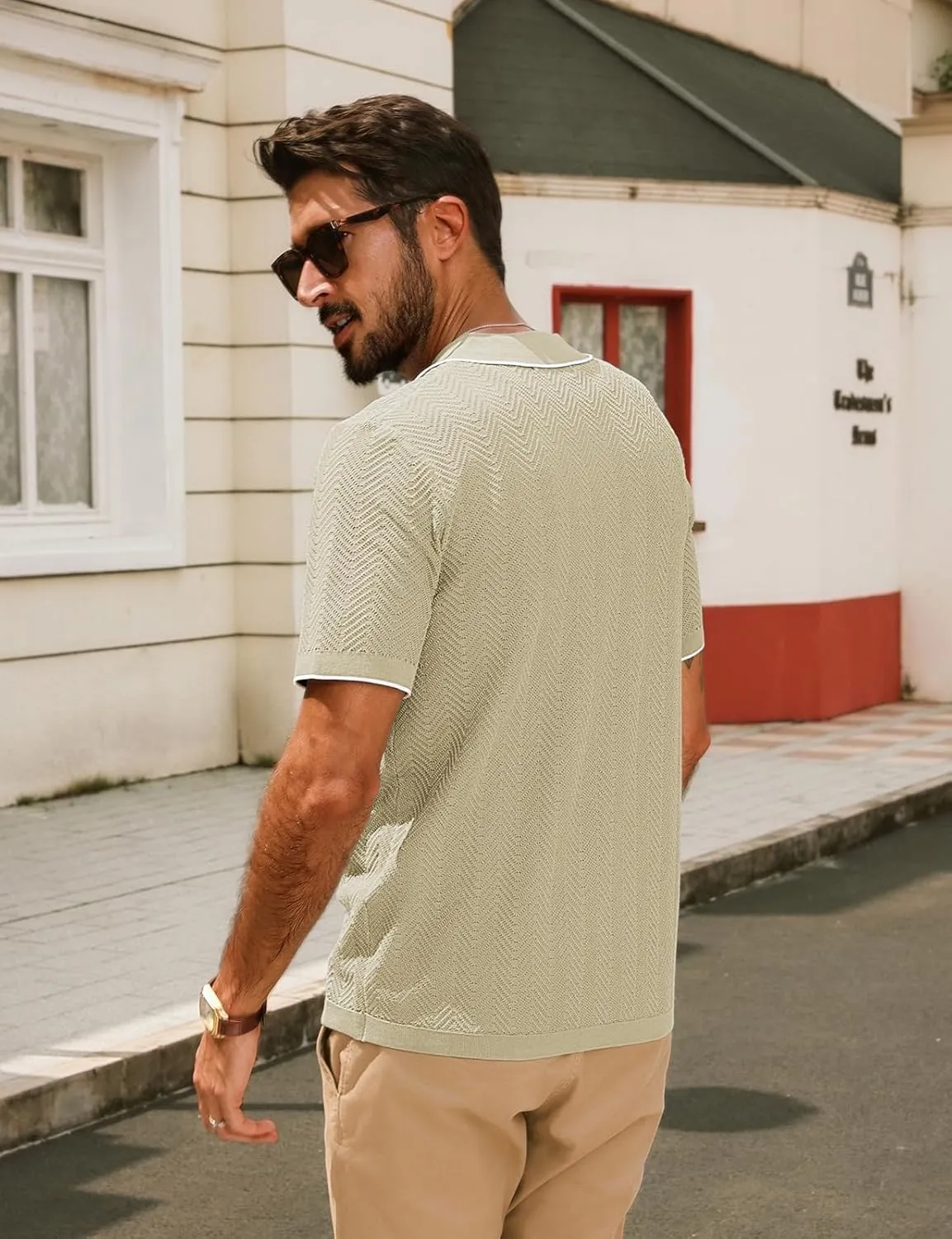 PJ PAUL JONES Men's Knit Polo Shirt Short Sleeve Button Down Shirt Vintage Summer Beach Shirts