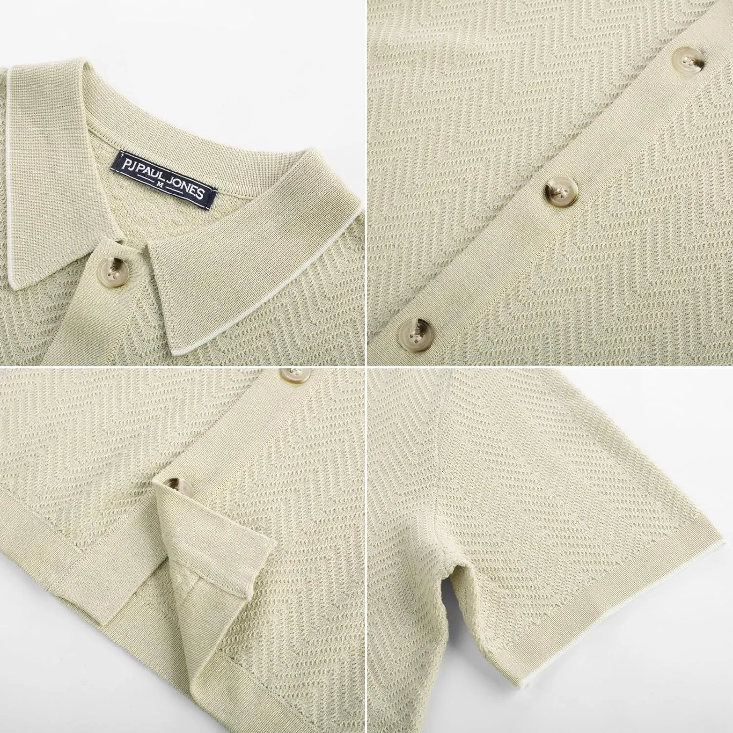 PJ PAUL JONES Men's Knit Polo Shirt Short Sleeve Button Down Shirt Vintage Summer Beach Shirts
