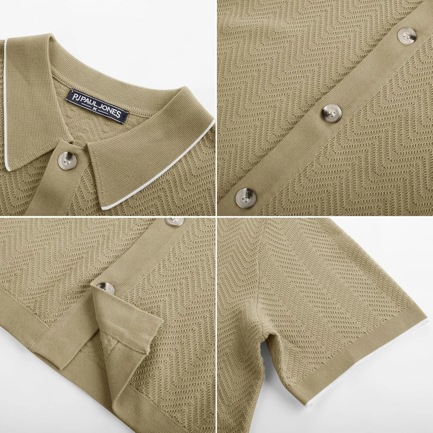 PJ PAUL JONES Men's Knit Polo Shirt Short Sleeve Button Down Shirt Vintage Summer Beach Shirts