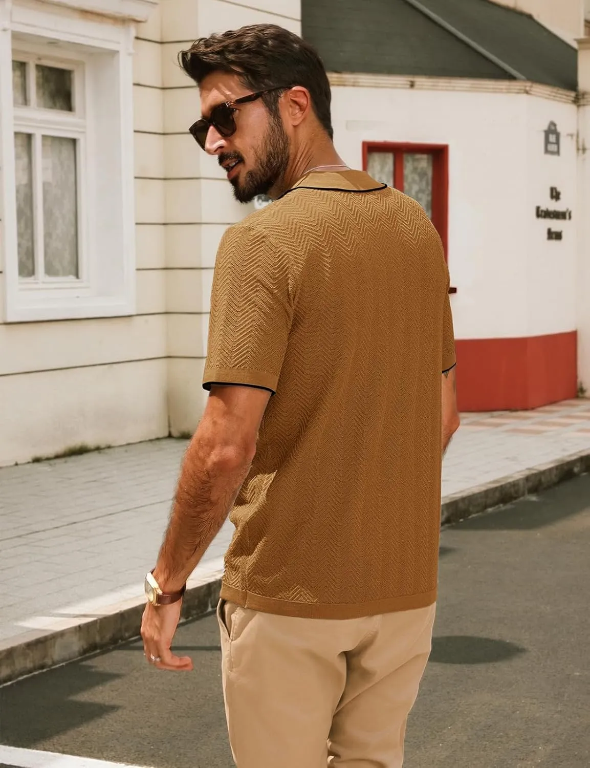 PJ PAUL JONES Men's Knit Polo Shirt Short Sleeve Button Down Shirt Vintage Summer Beach Shirts