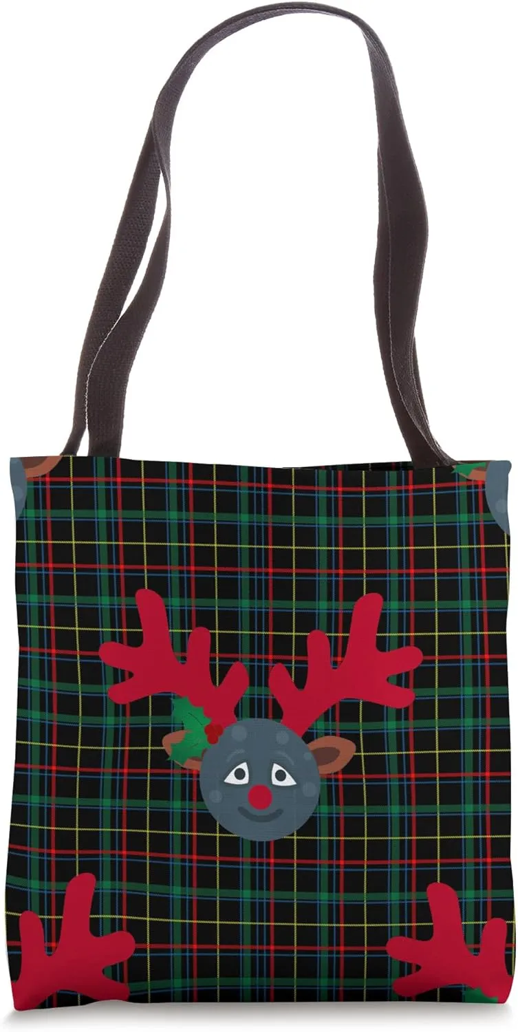 plaid christmas reindeer moon funny cute ugly xmas Tote Bag