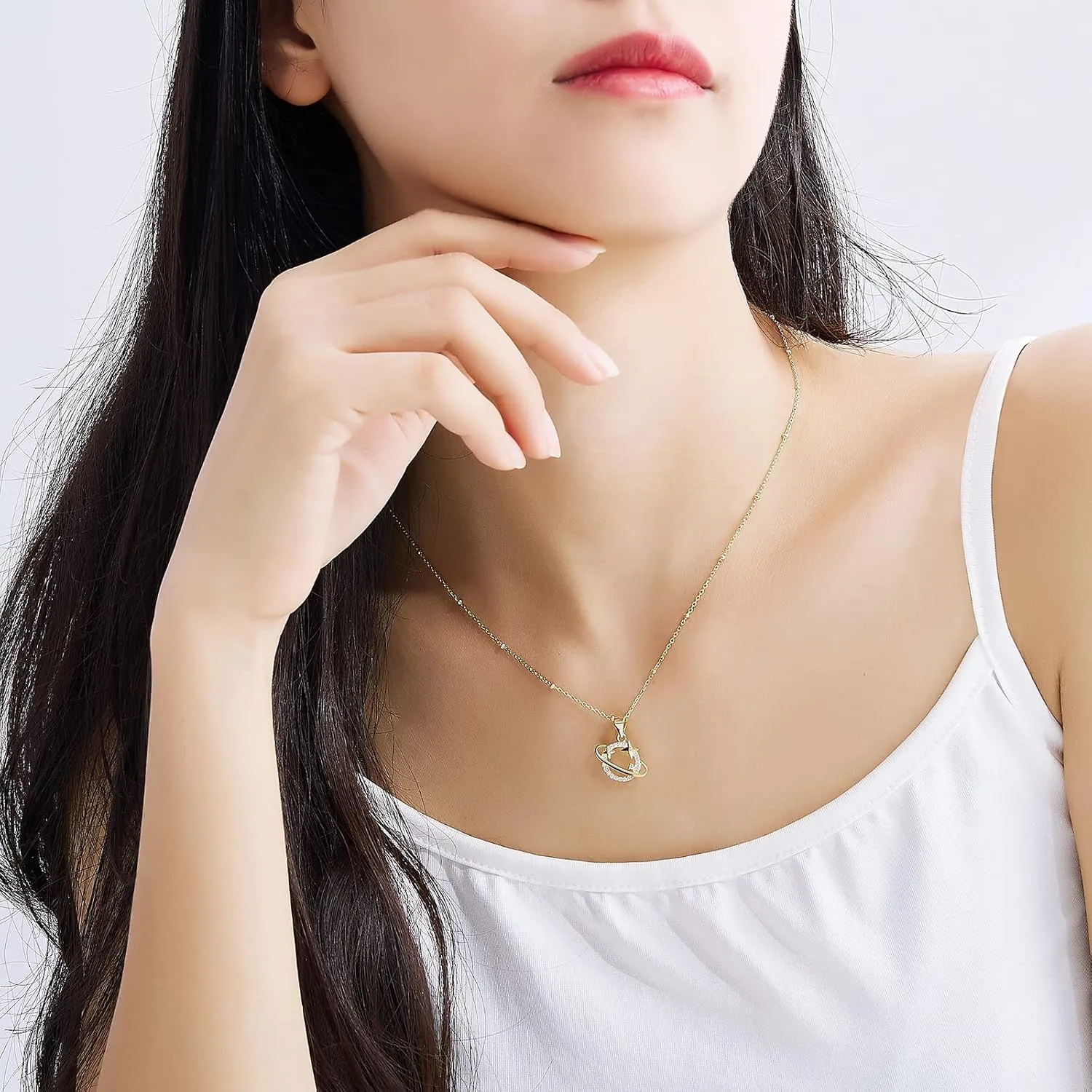 Planet Pendant Lady Girl Starry Necklace Faux Pearl Cz Necklace-Net Red Luxury S925 Sterling Silver Plated 18k Gold Saturn Planet Fashion Jewelry