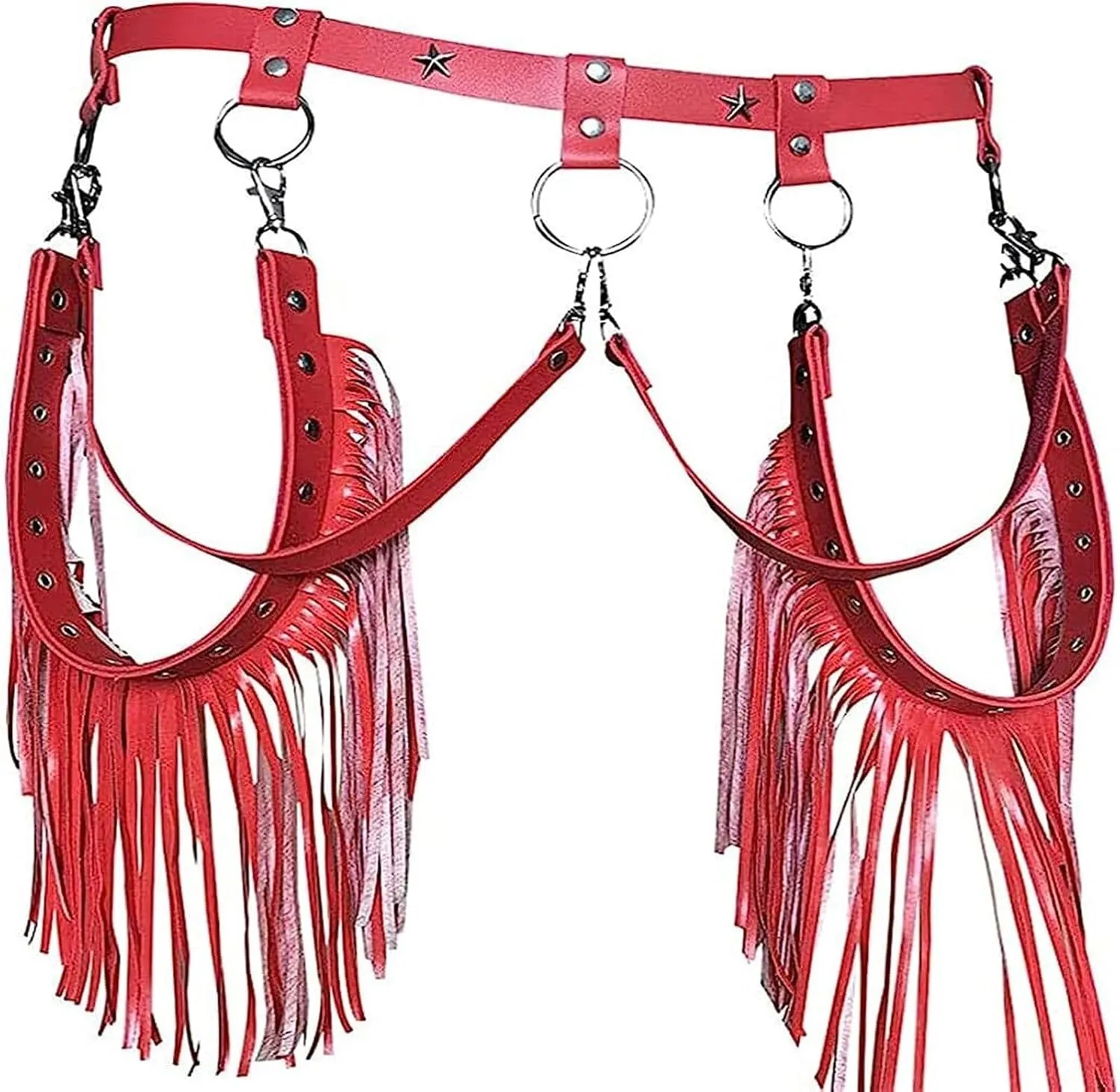 Punk Leather Waist Belts Chain Leg Harness Belt Body Chain Fringe Gothic Thigh Cage Body Accessory for Dress Dance(Rojo)