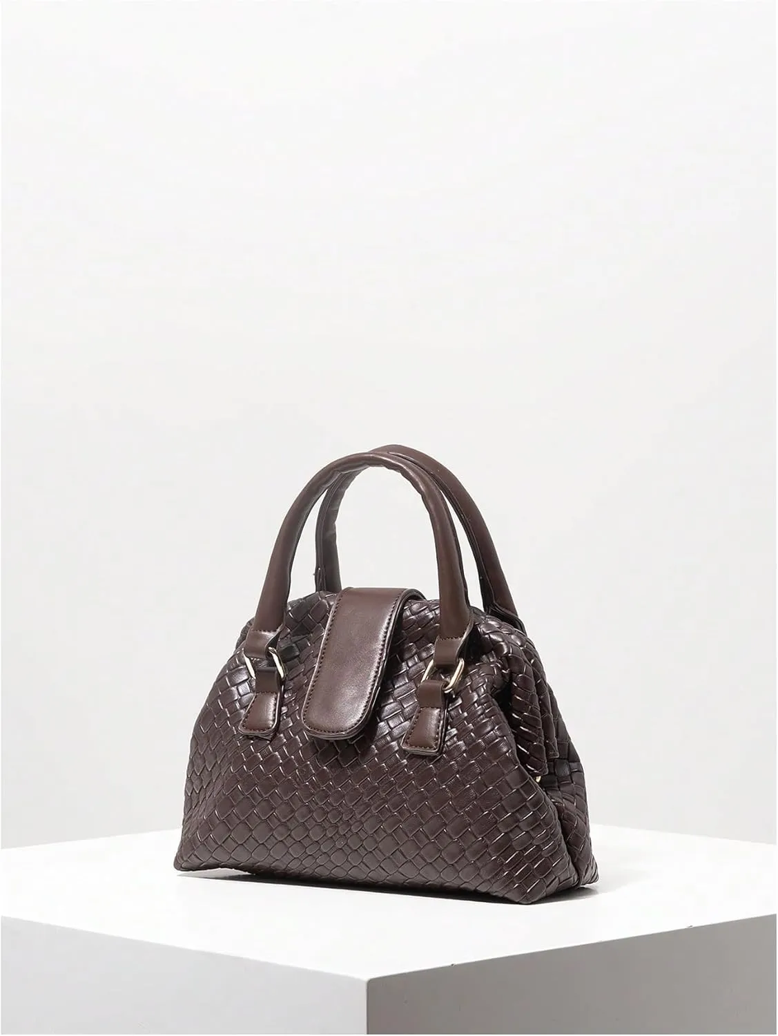 QWINEE Women's Woven Handbag Vintage Faux PU Leather Braided Purses Top Handle Satchel Retro Tote Bags Elegant Clutch