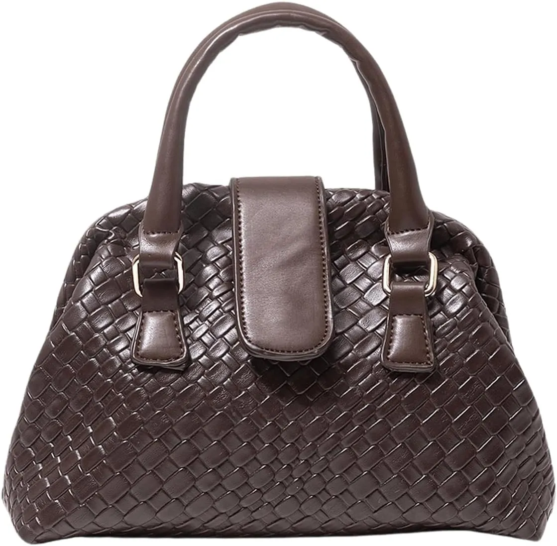 QWINEE Women's Woven Handbag Vintage Faux PU Leather Braided Purses Top Handle Satchel Retro Tote Bags Elegant Clutch