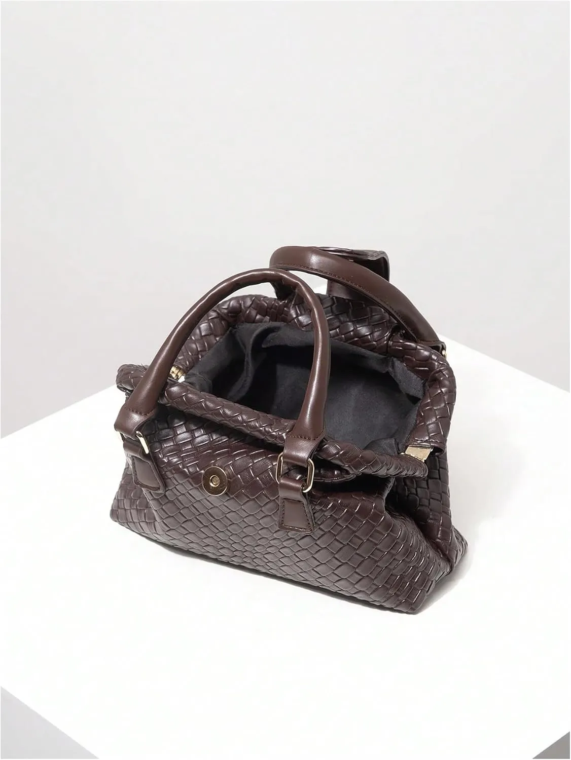 QWINEE Women's Woven Handbag Vintage Faux PU Leather Braided Purses Top Handle Satchel Retro Tote Bags Elegant Clutch