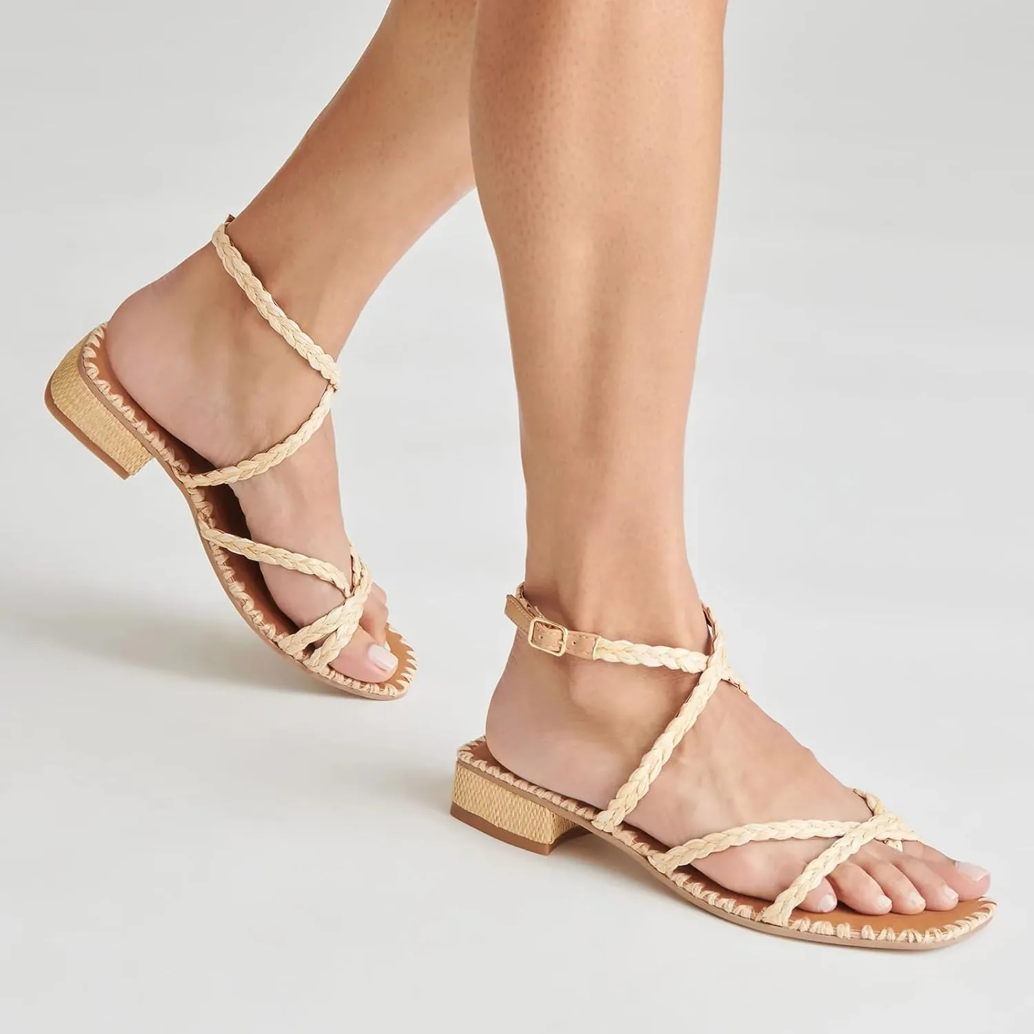 Raffia Heeled Sandals for Women Square Open Toe Chunky Heels Strappy Sandals Dressy Casual Straw Woven Beach Flip Flops Sandals