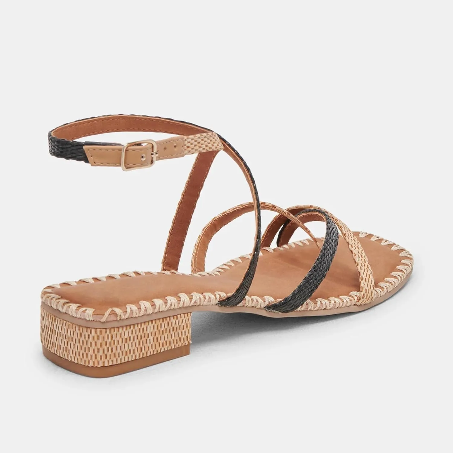 Raffia Heeled Sandals for Women Square Open Toe Chunky Heels Strappy Sandals Dressy Casual Straw Woven Beach Flip Flops Sandals
