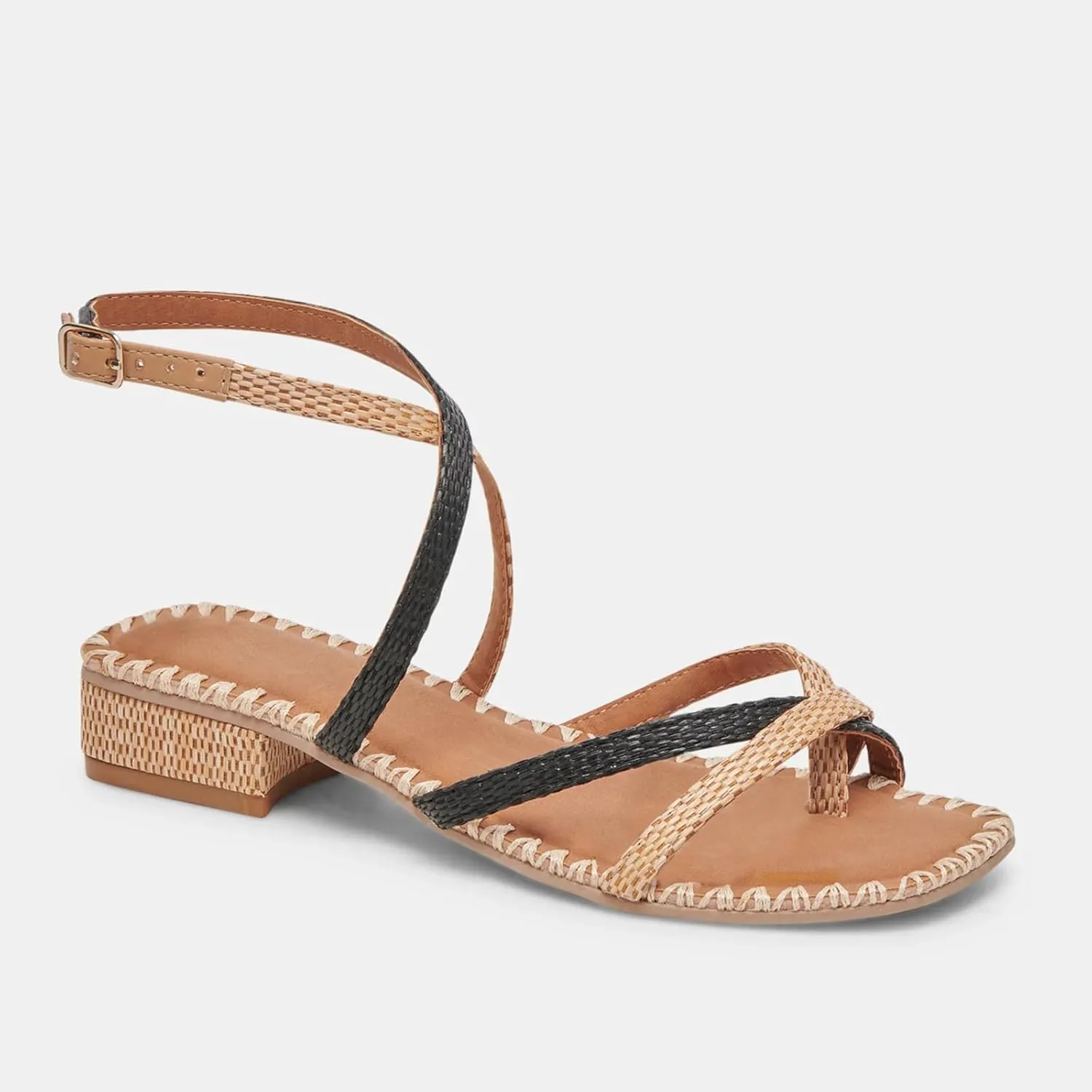 Raffia Heeled Sandals for Women Square Open Toe Chunky Heels Strappy Sandals Dressy Casual Straw Woven Beach Flip Flops Sandals