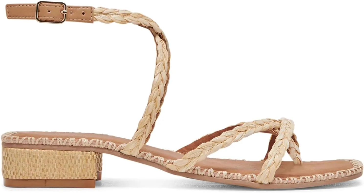 Raffia Heeled Sandals for Women Square Open Toe Chunky Heels Strappy Sandals Dressy Casual Straw Woven Beach Flip Flops Sandals