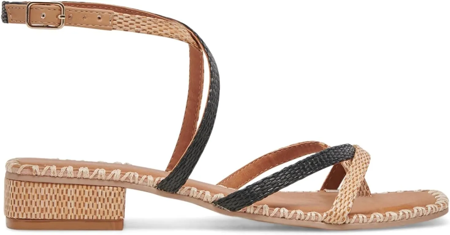 Raffia Heeled Sandals for Women Square Open Toe Chunky Heels Strappy Sandals Dressy Casual Straw Woven Beach Flip Flops Sandals