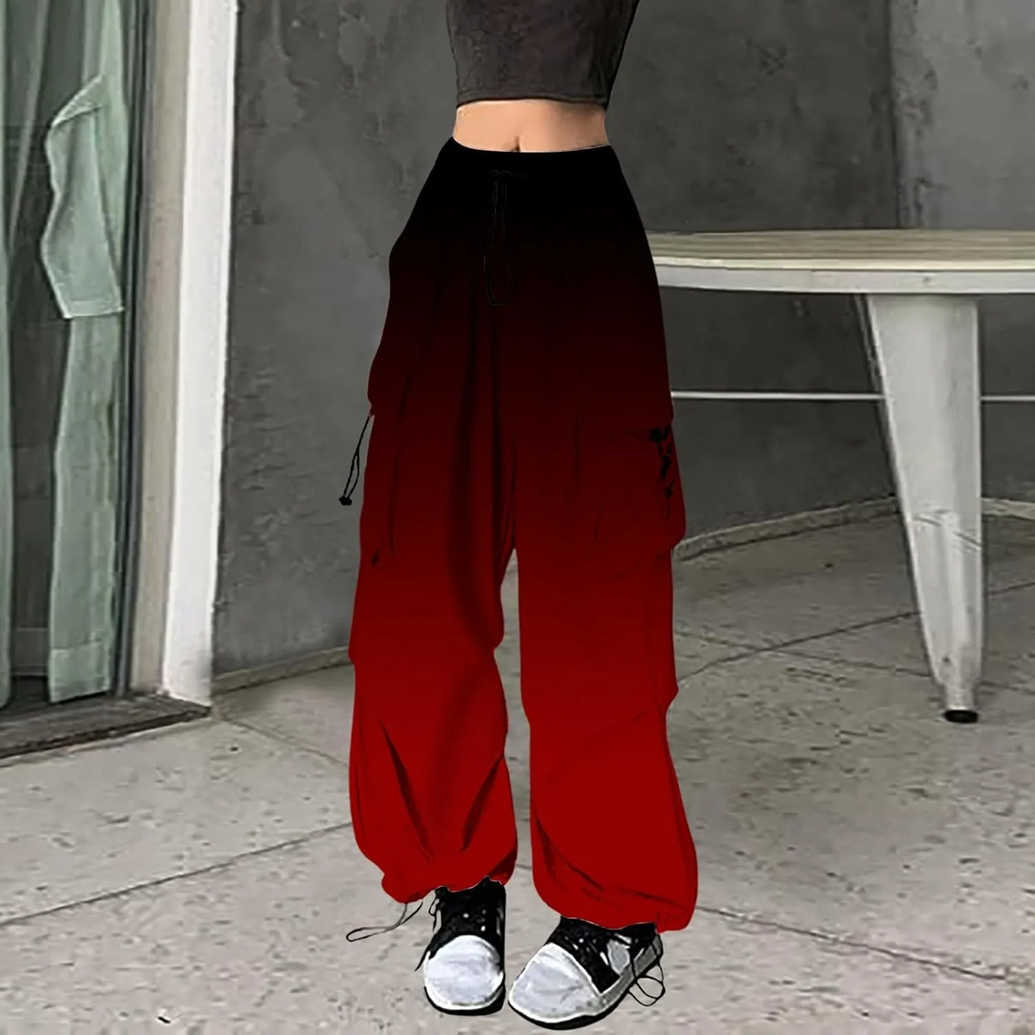 Rain Pants Women's Baggy Cargo Pants Y2k Relaxed Clothing Fit Low Waist Simple Hip Hop Cargo Pants with Multi-Pocket