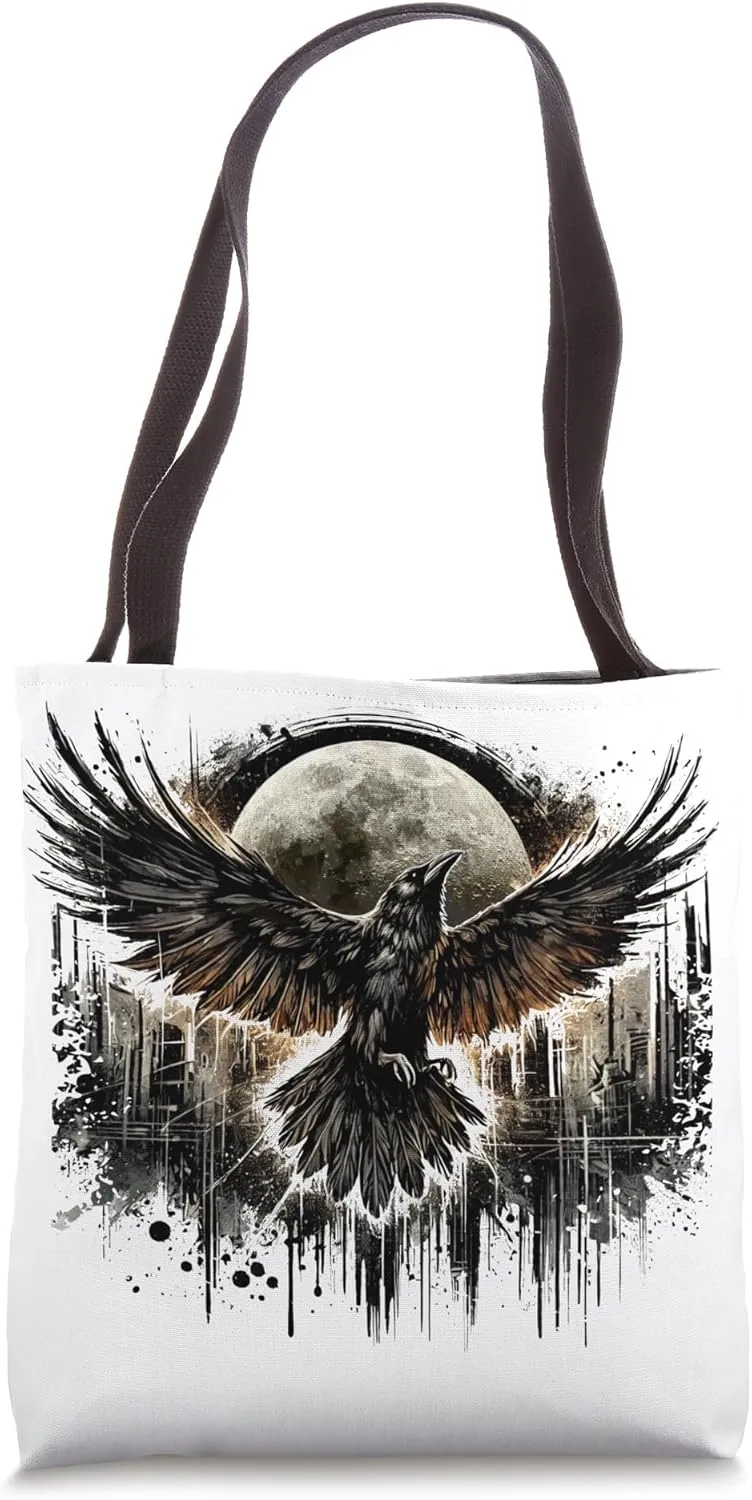 Raven Before Full Moon Odin's Raven Nordic Mythology Viking Tote Bag