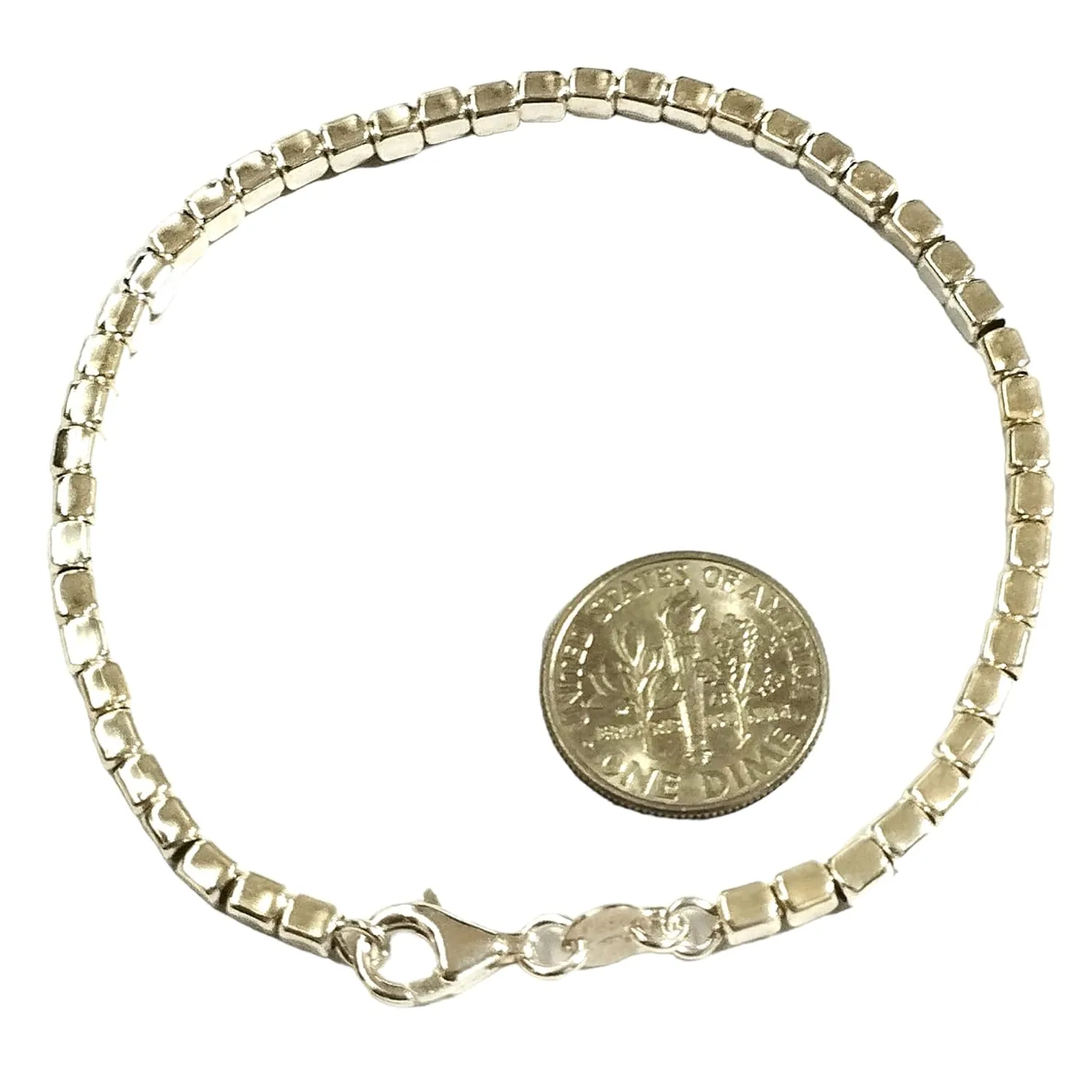 Real 925 Sterling Silver 3mm Cube Beads Beaded Anklet Ankle Bracelet Strung on Sterling Silver Chain. Custom Handmade to Your Size by BalliSilver. (10" - 25cm)