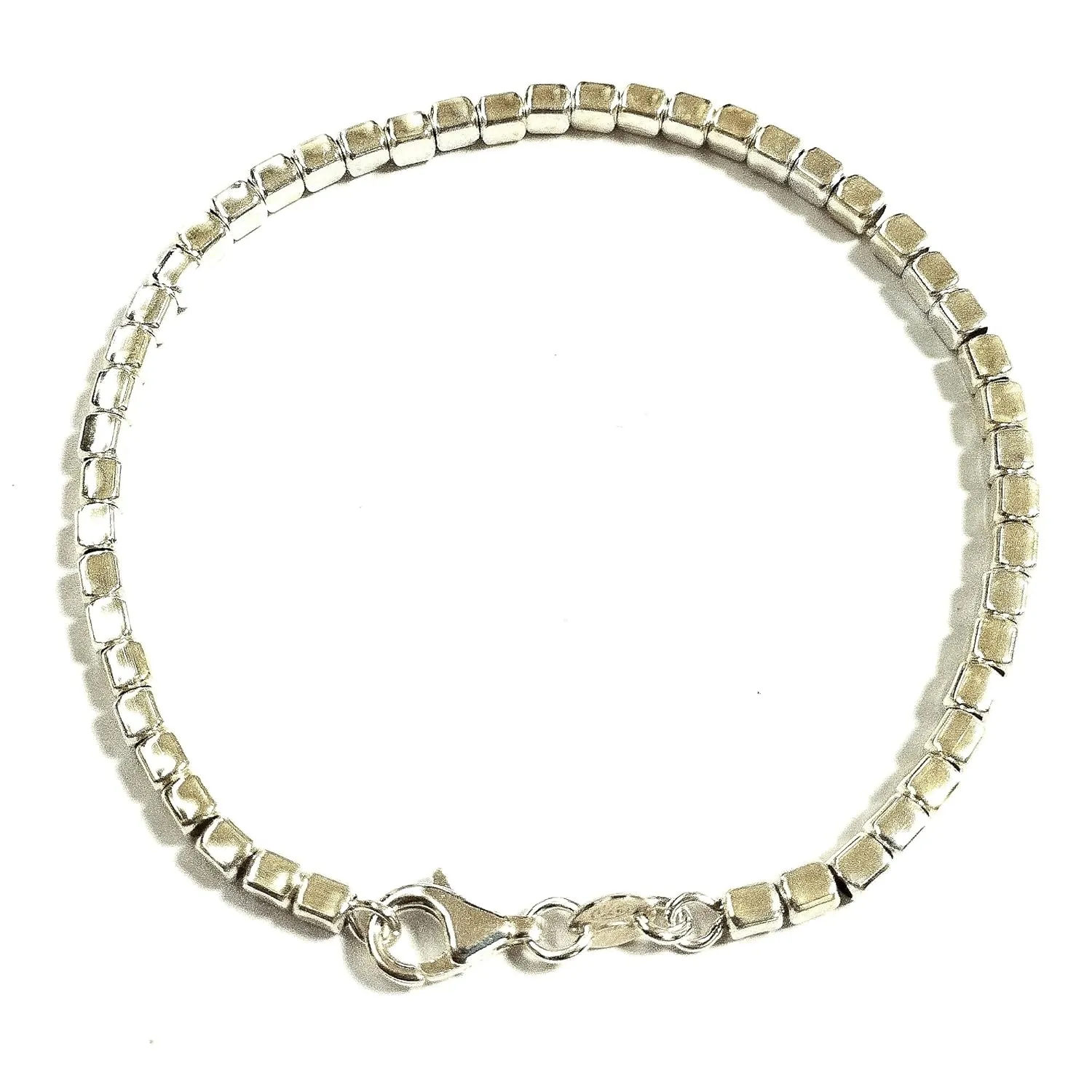 Real 925 Sterling Silver 3mm Cube Beads Beaded Anklet Ankle Bracelet Strung on Sterling Silver Chain. Custom Handmade to Your Size by BalliSilver. (10" - 25cm)