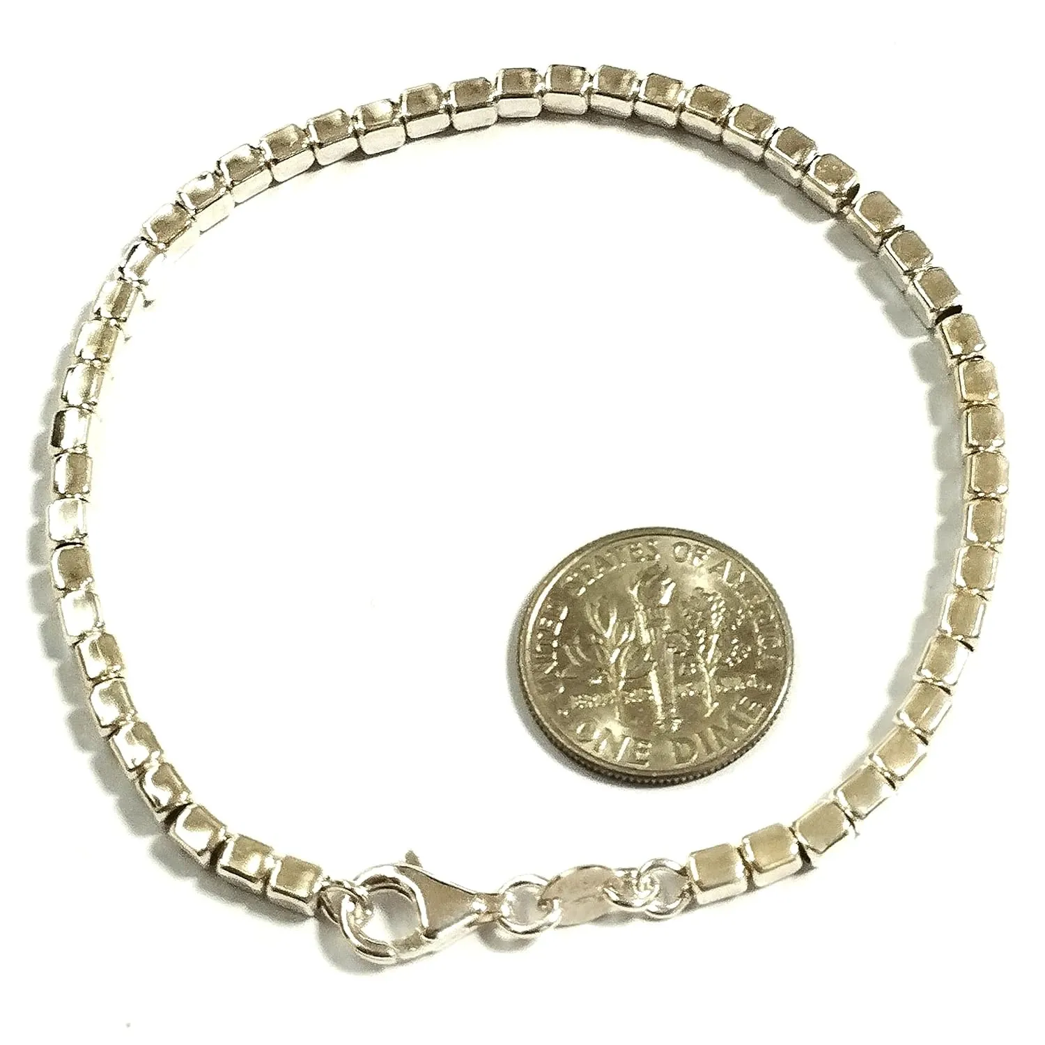 Real 925 Sterling Silver 3mm Cube Beads Beaded Anklet Ankle Bracelet Strung on Sterling Silver Chain. Custom Handmade to Your Size by BalliSilver. (10" - 25cm)