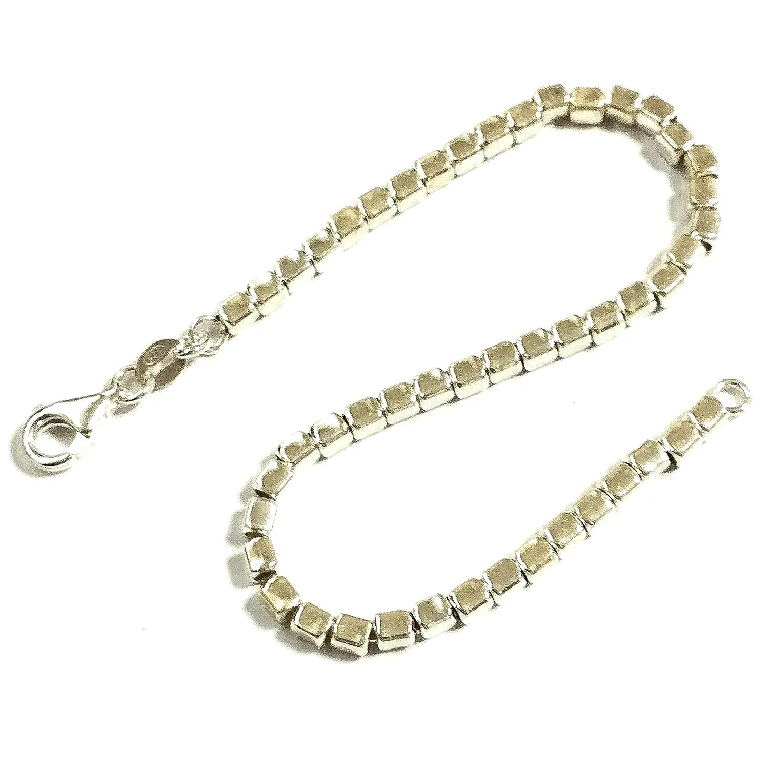 Real 925 Sterling Silver 3mm Cube Beads Beaded Anklet Ankle Bracelet Strung on Sterling Silver Chain. Custom Handmade to Your Size by BalliSilver. (10" - 25cm)