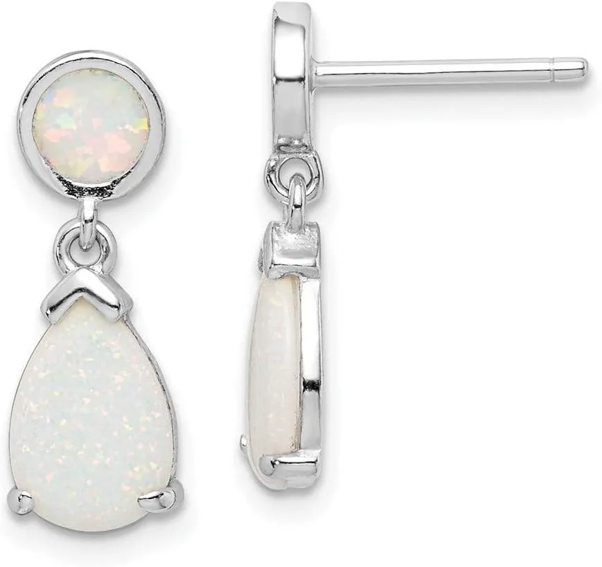 Real 925 Sterling Silver Created Opal Teardrop Dangle Studs Post Earrings