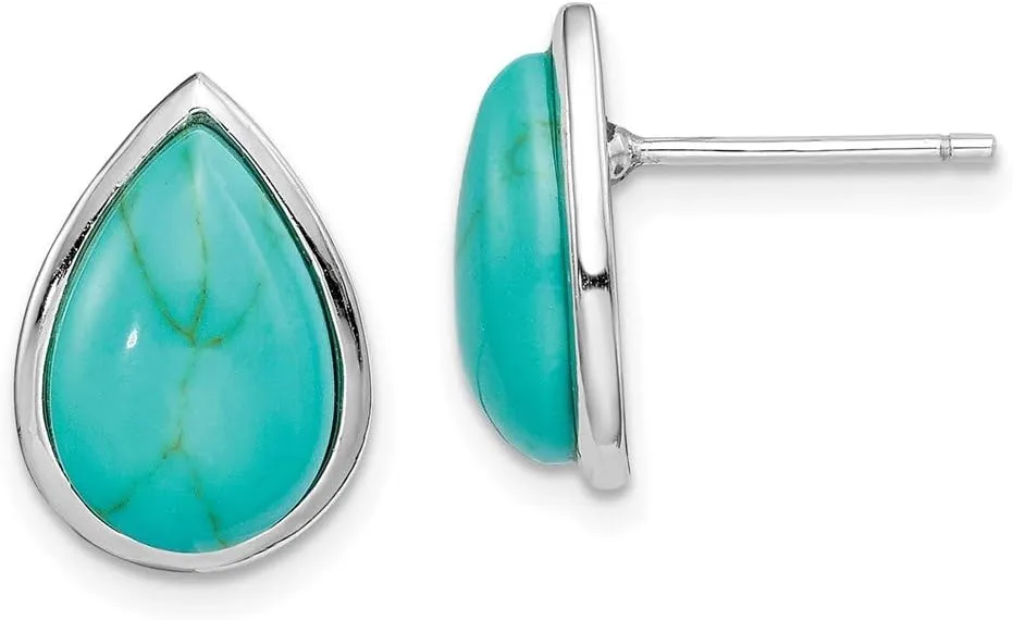 Real 925 Sterling Silver Created Turquoise Teardrop Studs Post Earrings