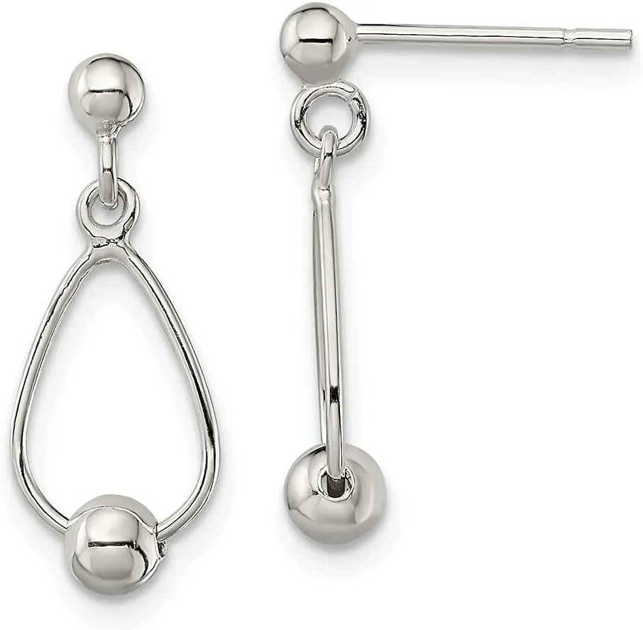 Real 925 Sterling Silver Teardrop Bead Studs Post Dangle Earrings - 21mm x 7mm