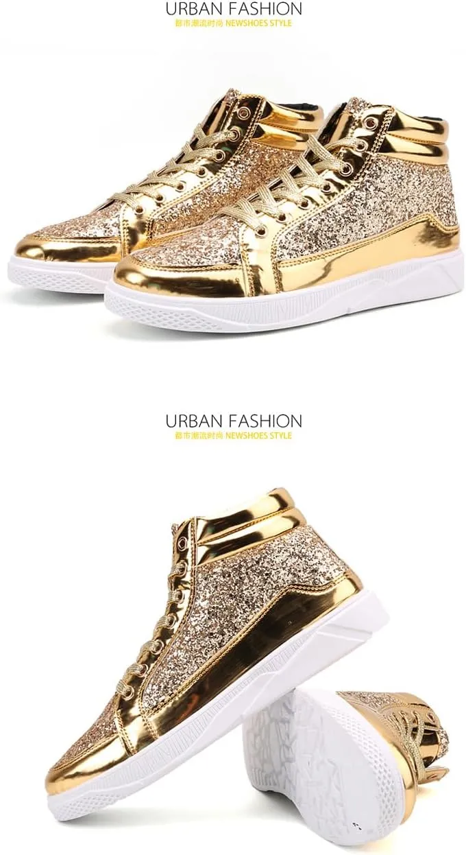 Reflective Sequin High Top Skateboard Shoes for Women Anti Slip Wear Resistant Casual Fashion Sneakers for Outdoor Walking Running Hiking and Festival Style