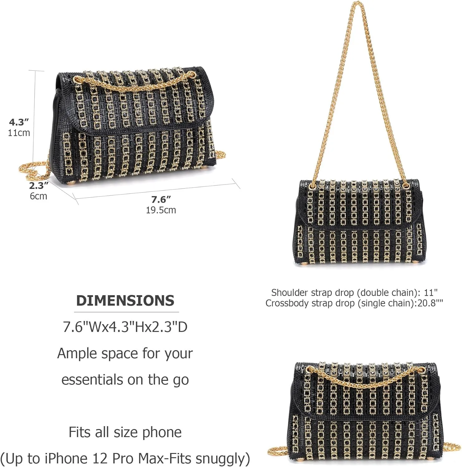 Rhinestones Clutch Purses for Women Chain Shoulder Bags Sparkly Evening Bags for Cocktail Prom Party Wedding