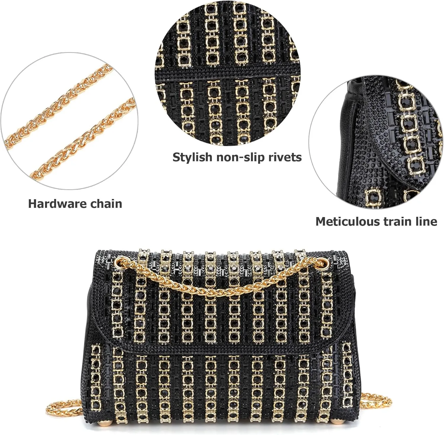Rhinestones Clutch Purses for Women Chain Shoulder Bags Sparkly Evening Bags for Cocktail Prom Party Wedding