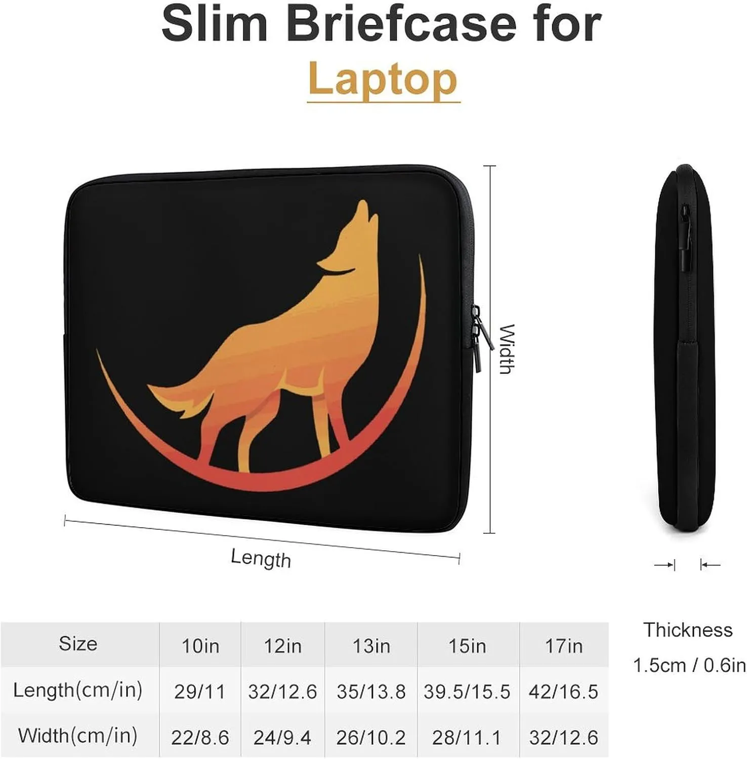 Roaring Wolf Half Moon Personalized Laptop Bag Business Casual Laptop Case Slim Computer Bag Briefcase