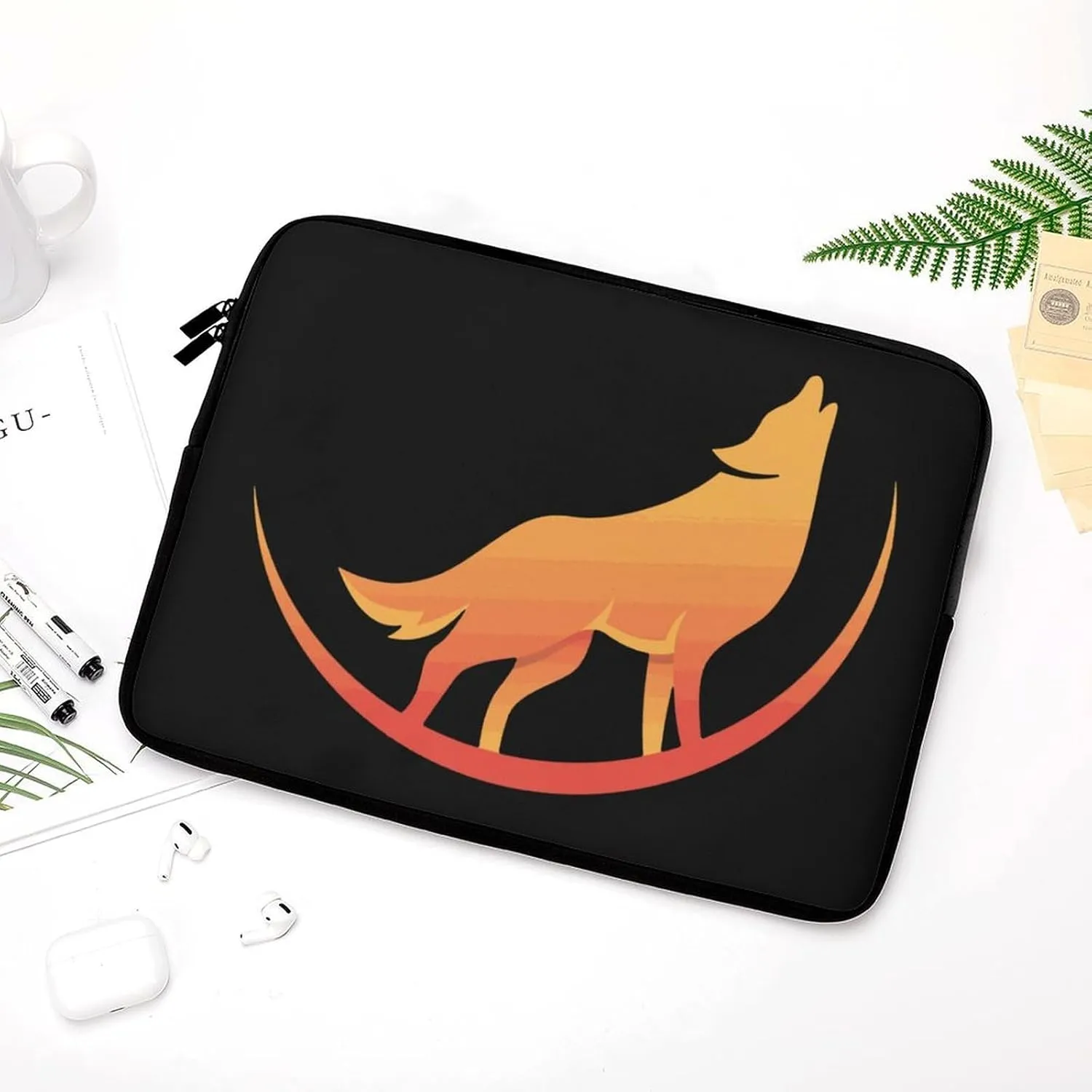 Roaring Wolf Half Moon Personalized Laptop Bag Business Casual Laptop Case Slim Computer Bag Briefcase